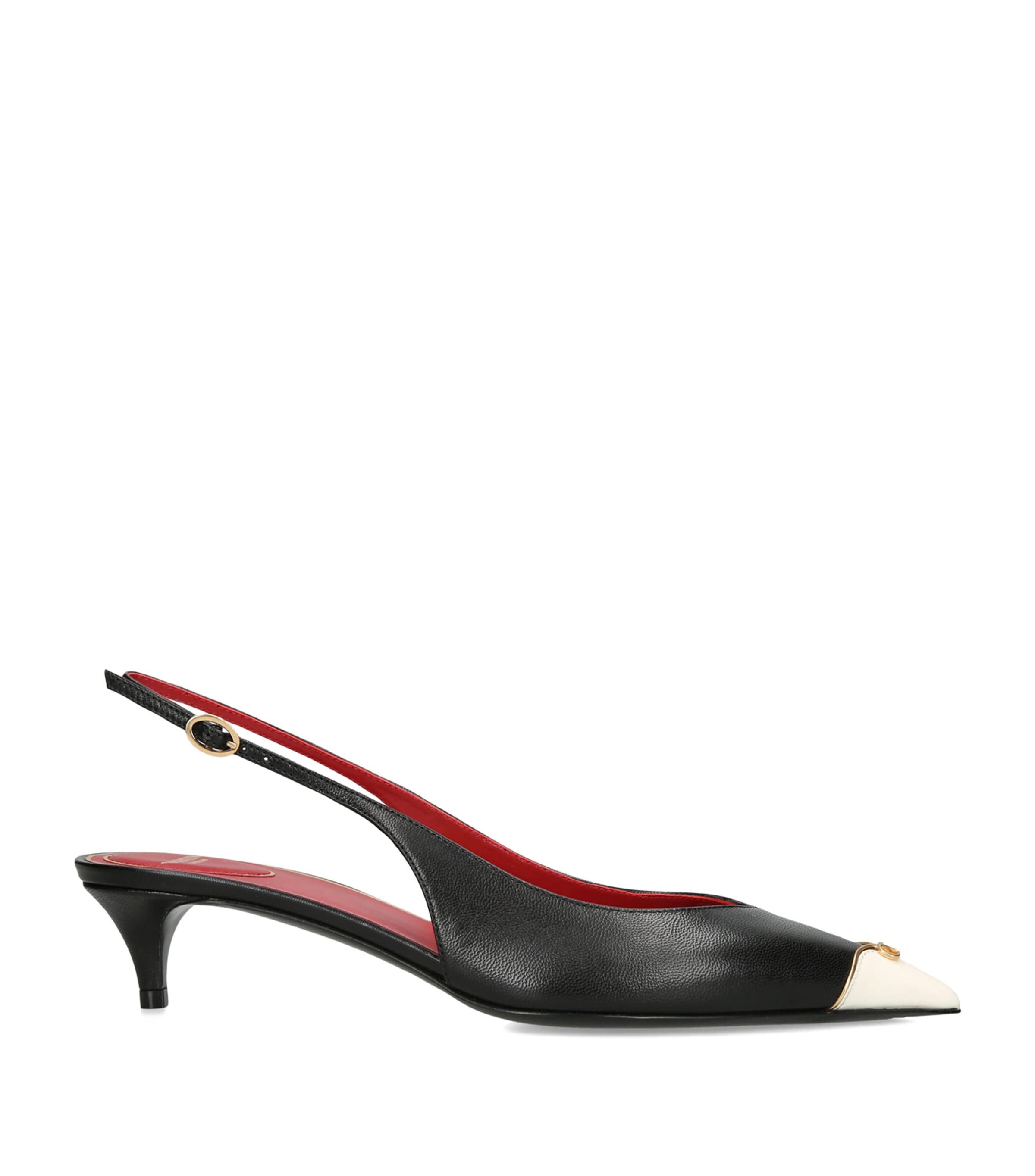 Valentino Garavani Leather Heartip Slingback Pumps 35 Blk/white Image 1