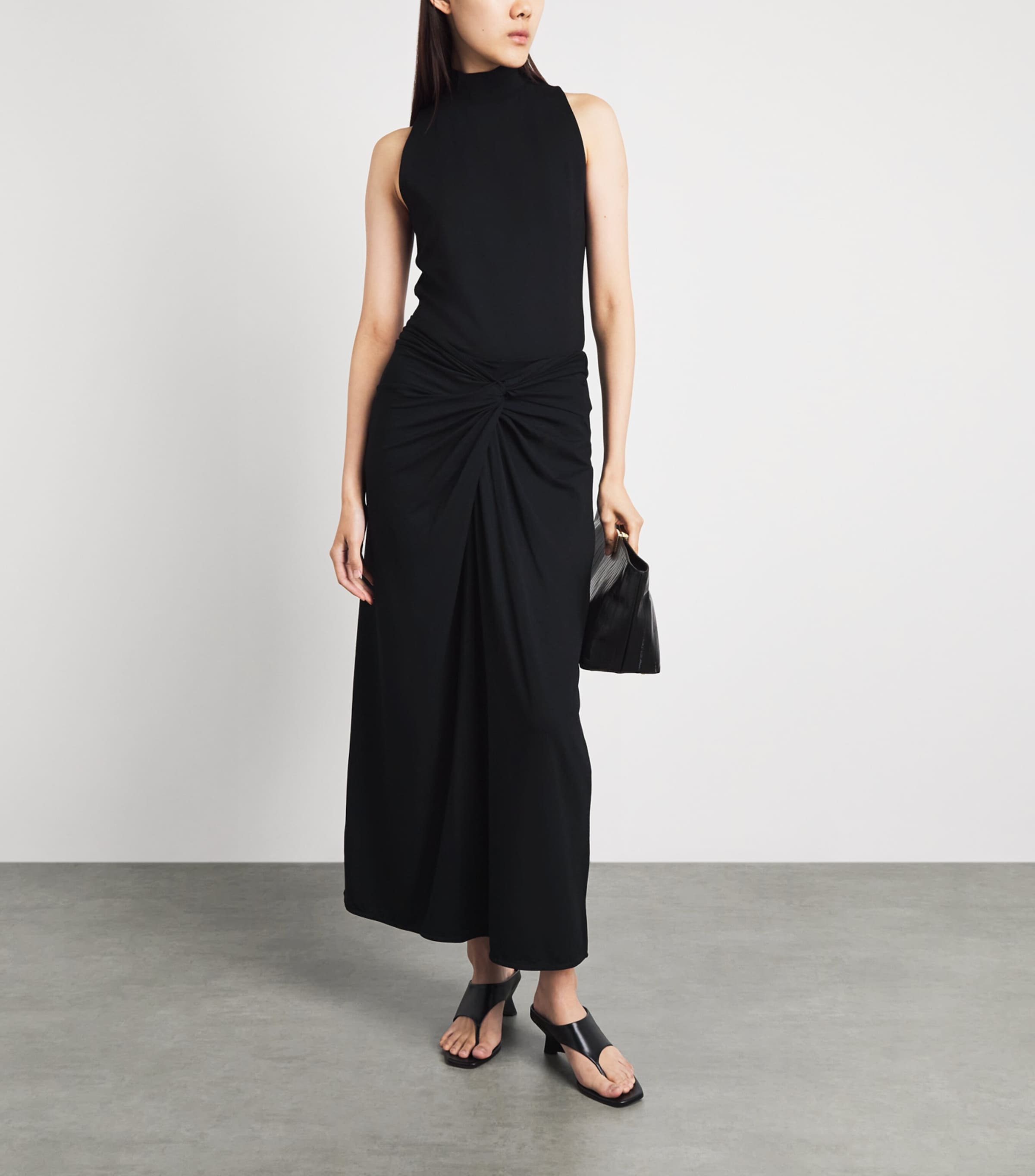 ME+EM Womens Jersey Knot Maxi Skirt Black Image 2