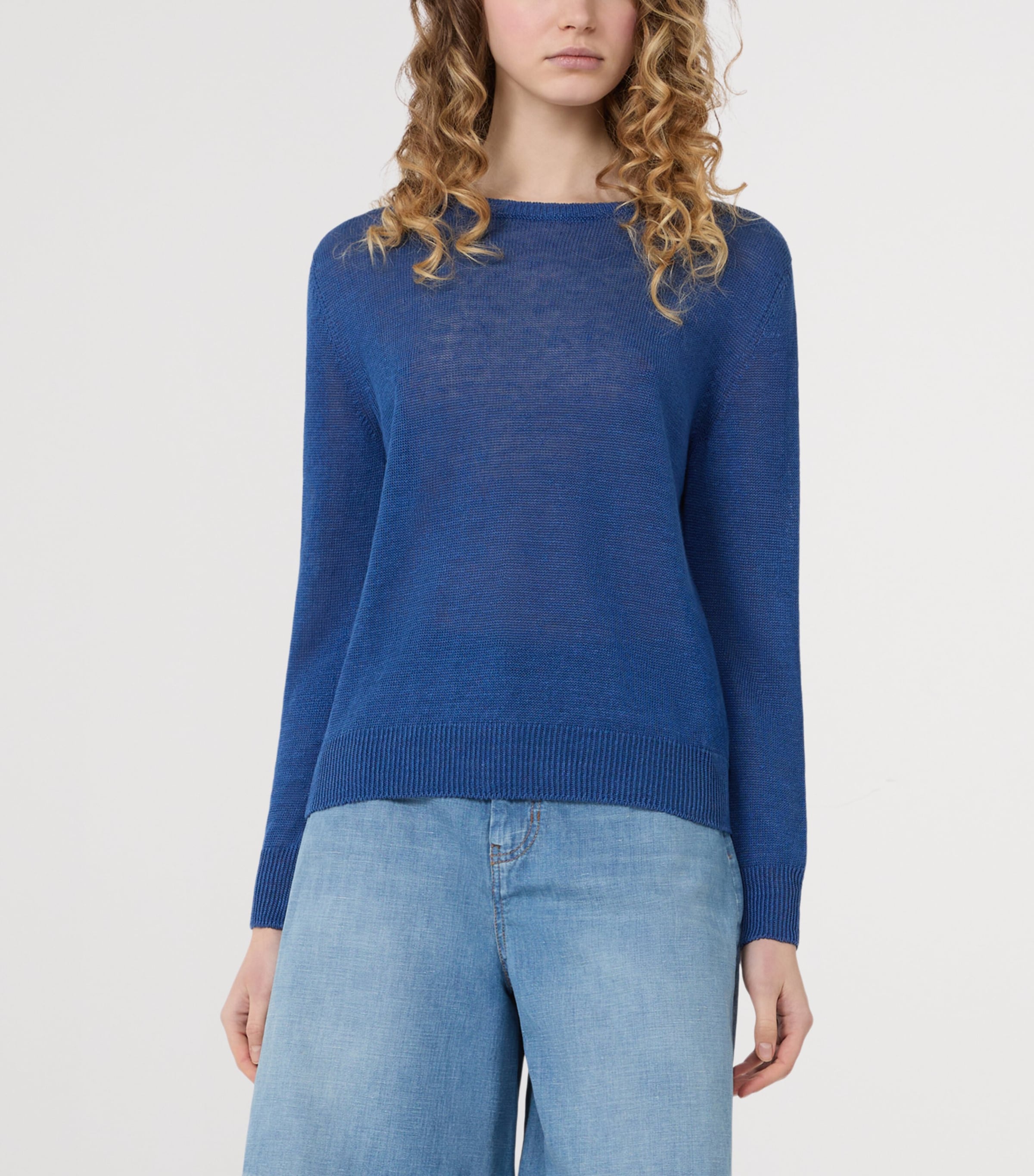 Weekend Max Mara Womens Linen Crew-Neck Sweater Ocean Image 2