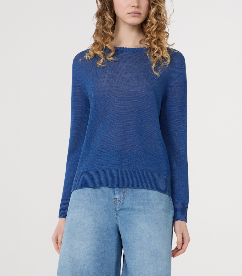 Weekend Max Mara Womens Linen Crew-Neck Sweater Ocean Image 2