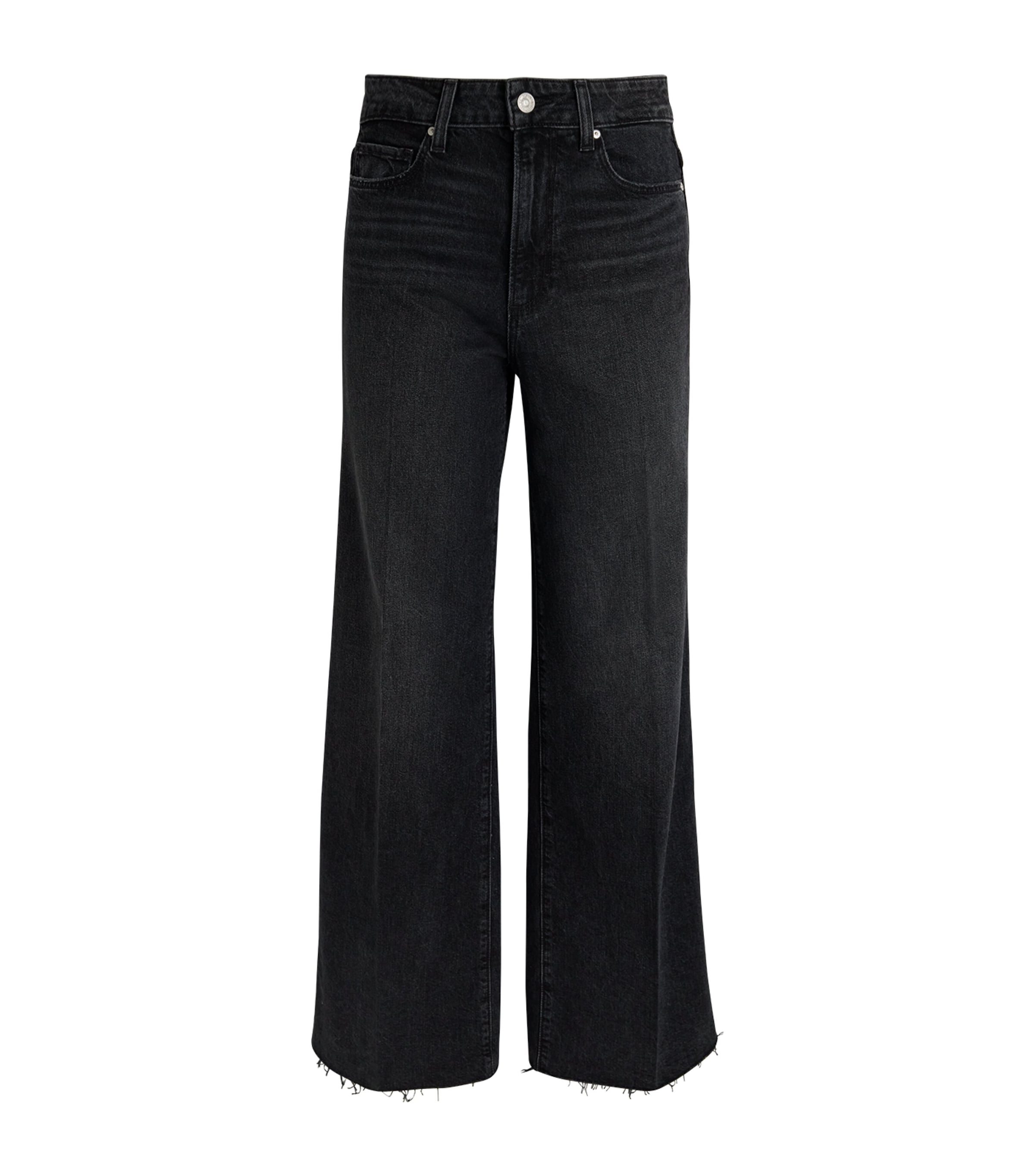 Paige Anessa Raw Hem High Waist Ankle Wide Leg Jeans In Black