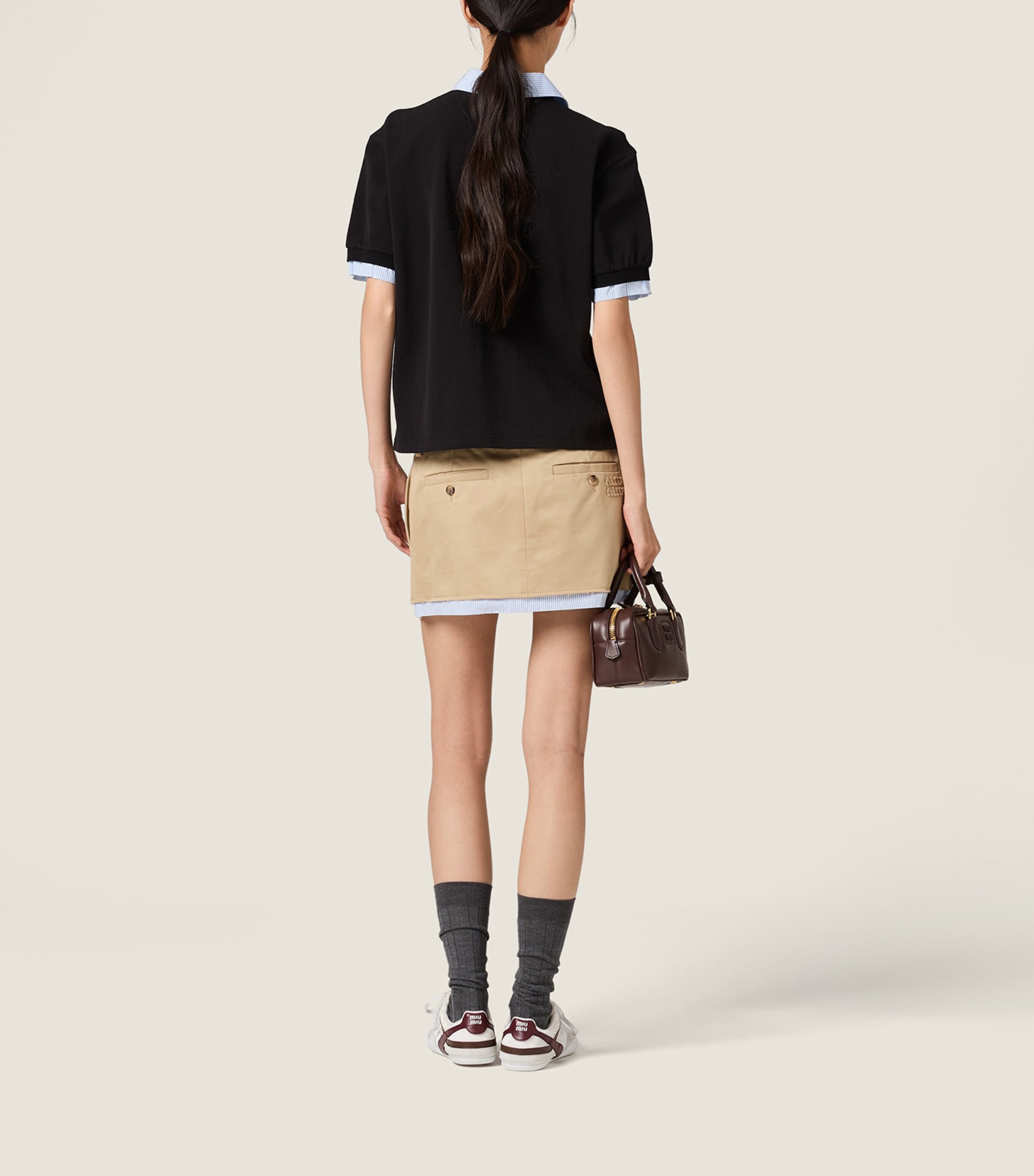 Miu Miu Womens Cotton Contrast Collar Polo Shirt Image 3