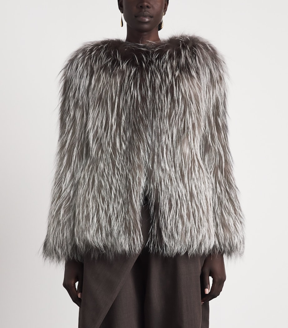 Yves Salomon Womens Fox Fur Coat Silve Image 4