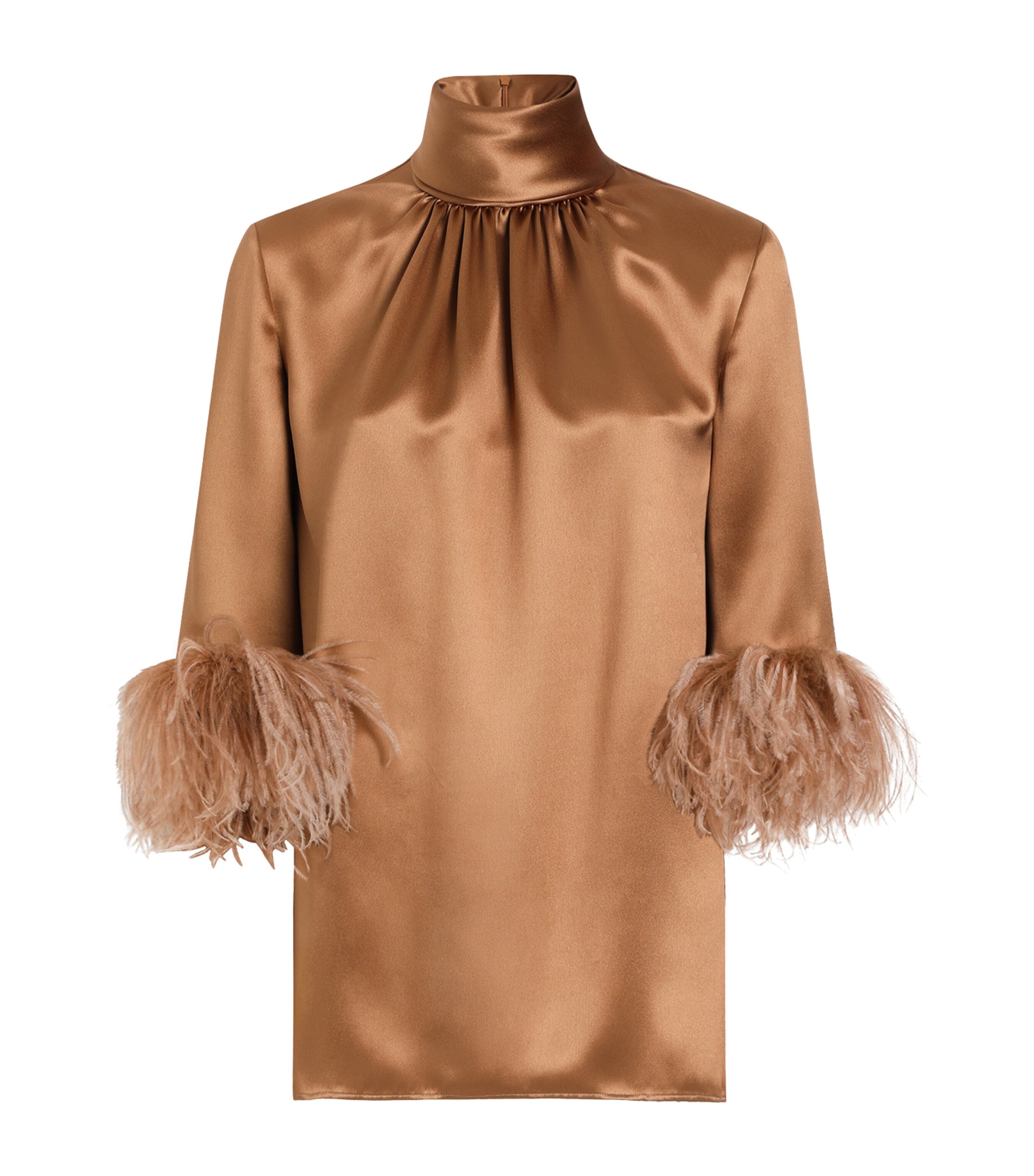 Dolce & Gabbana Double Satin Turtle-neck Top With Feathered Detailing