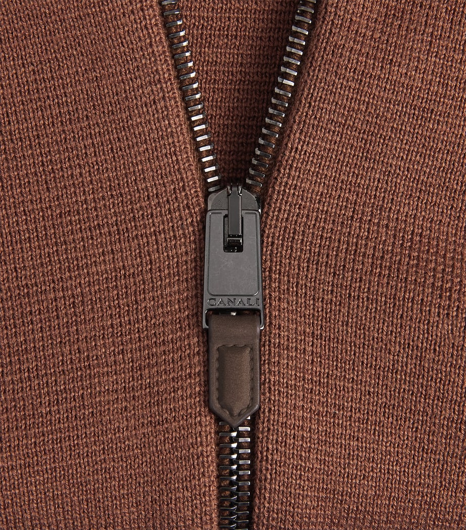 Canali Mens Cotton-Blend Zip-Up Cardigan Image 6