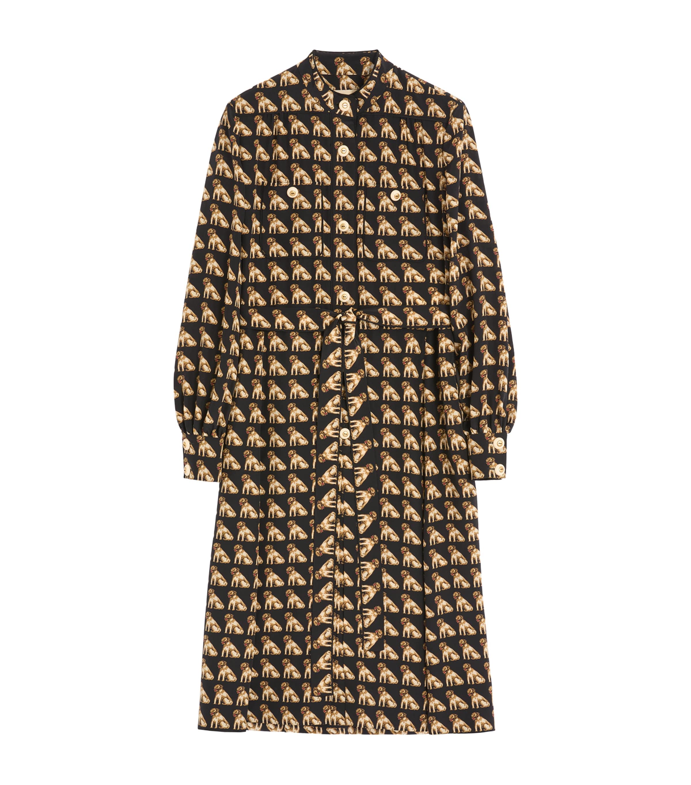 Valentino Dog-print Belted Midi Dress
