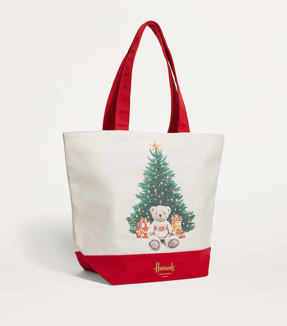 Harrods Cotton Christmas Bear Tote Bag Red Image 2