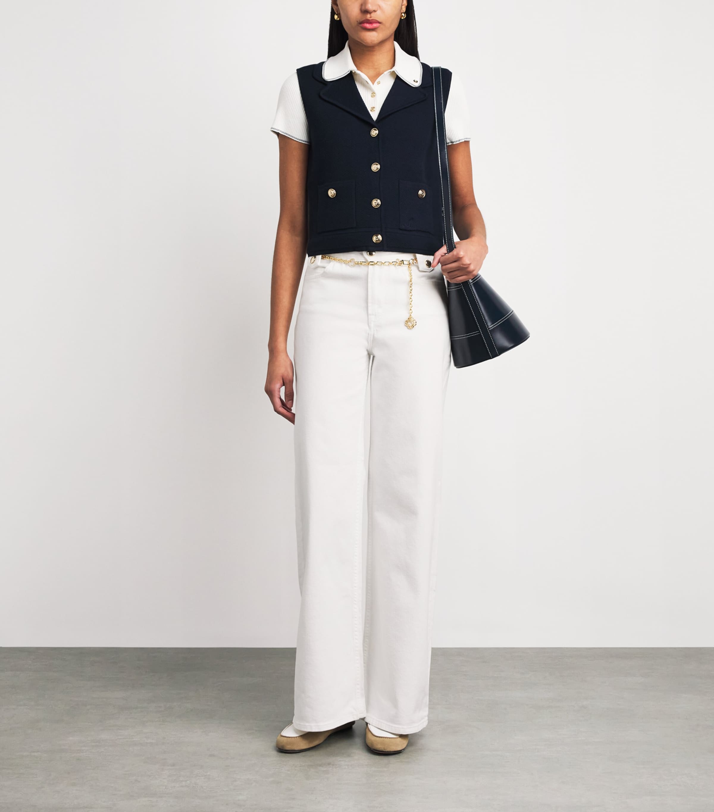 Maje Womens Stretch-Cotton Flare Jeans White Image 2