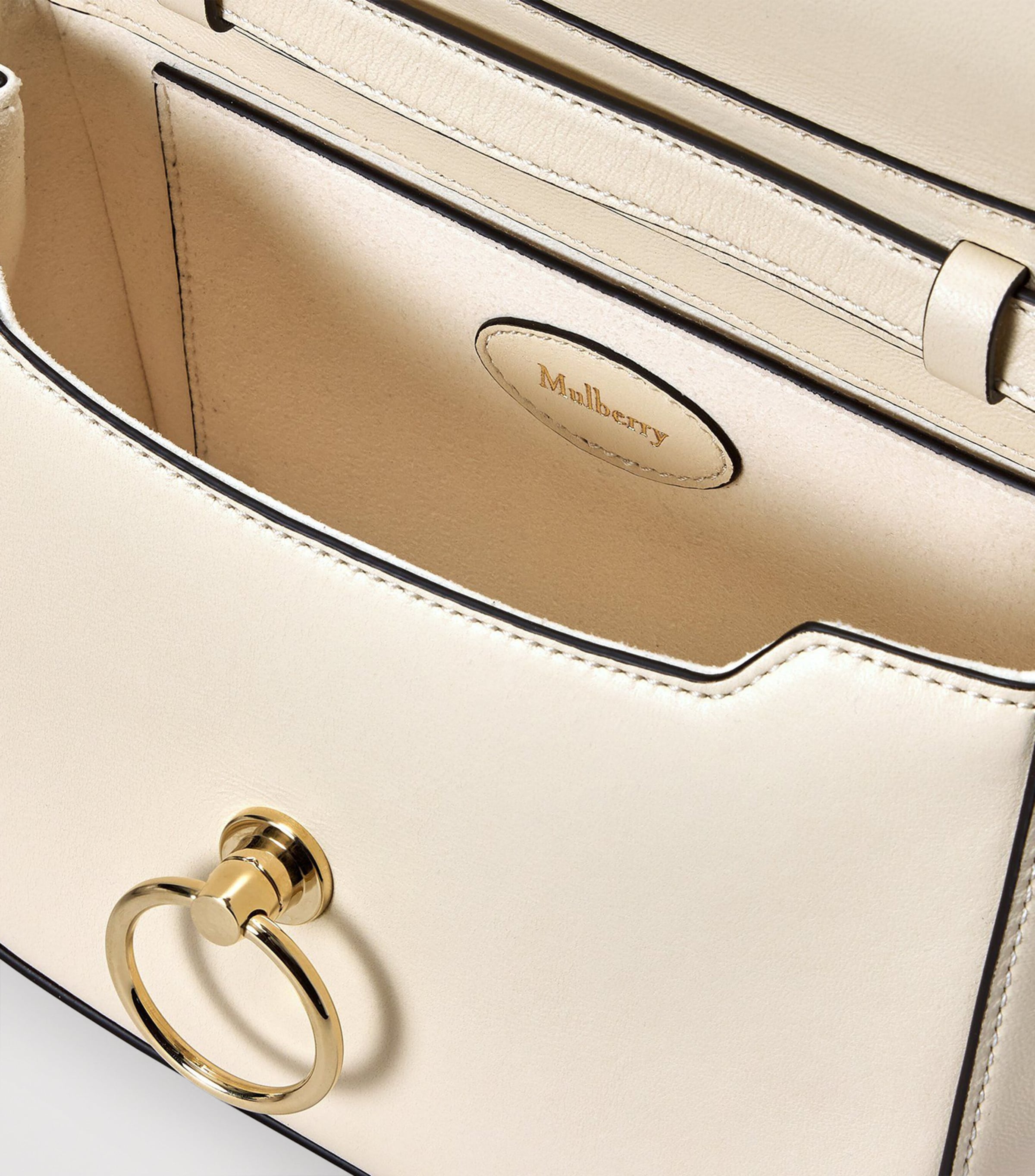 Mulberry Small Leather Amberley Top-Handle Bag Eggshell Image 6