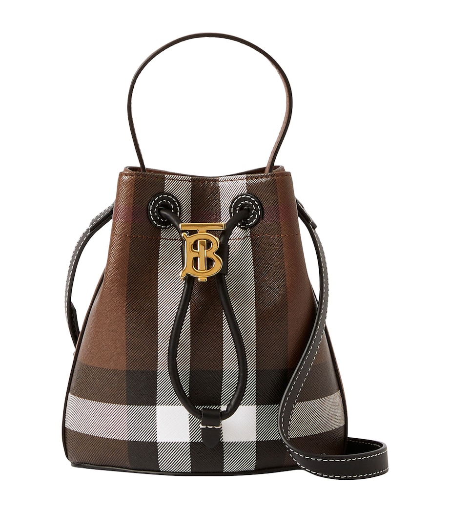 Burberry Mini Check Monogram Bucket Bag Dark Birch Brown Image 1