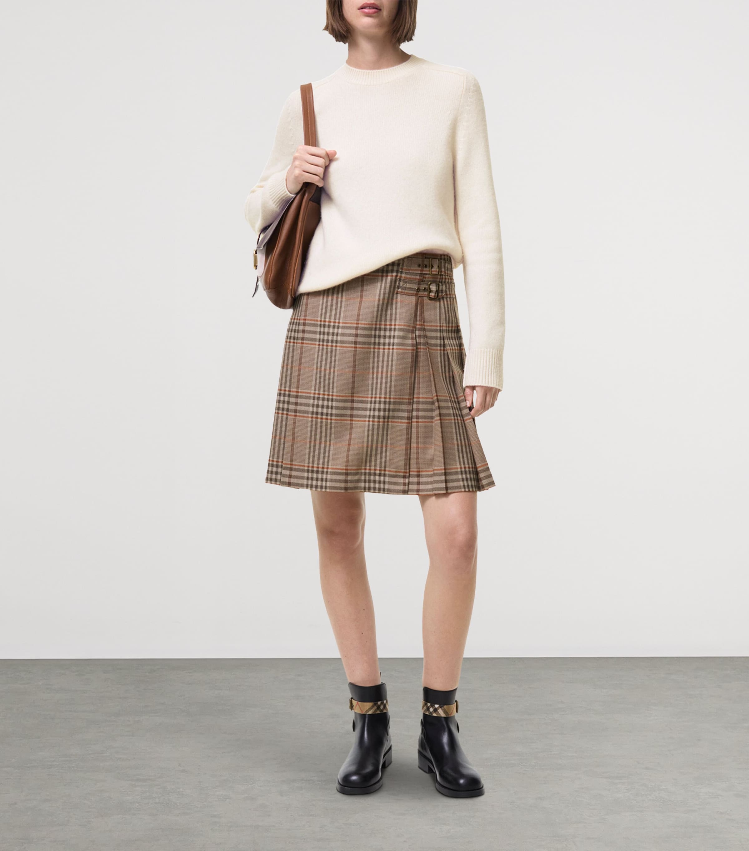 Burberry Womens Wool Check Mini Kilt Sandstone Bge Ip Chk Image 2
