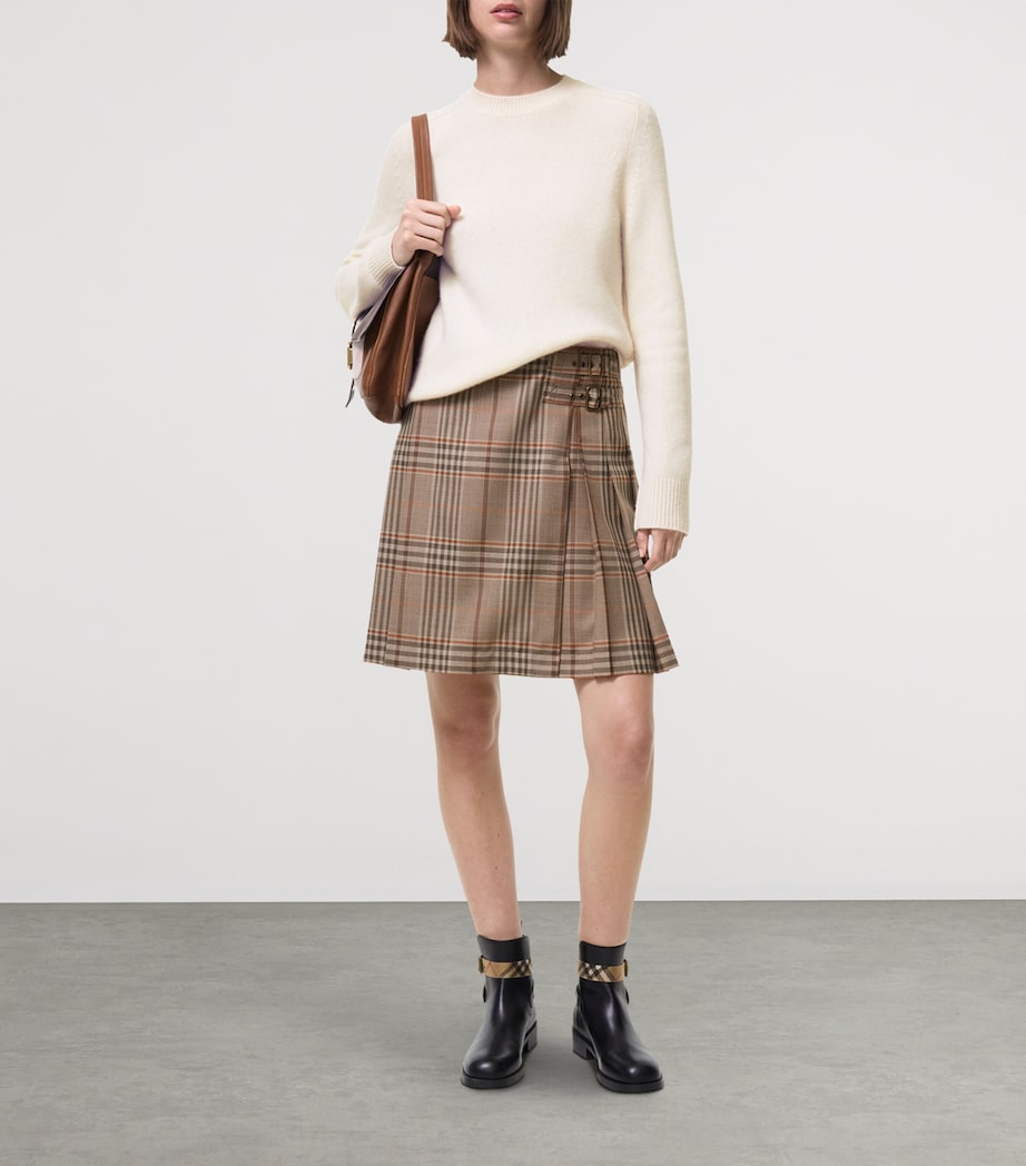 Burberry Womens Wool Check Mini Kilt Sandstone Bge Ip Chk Image 2