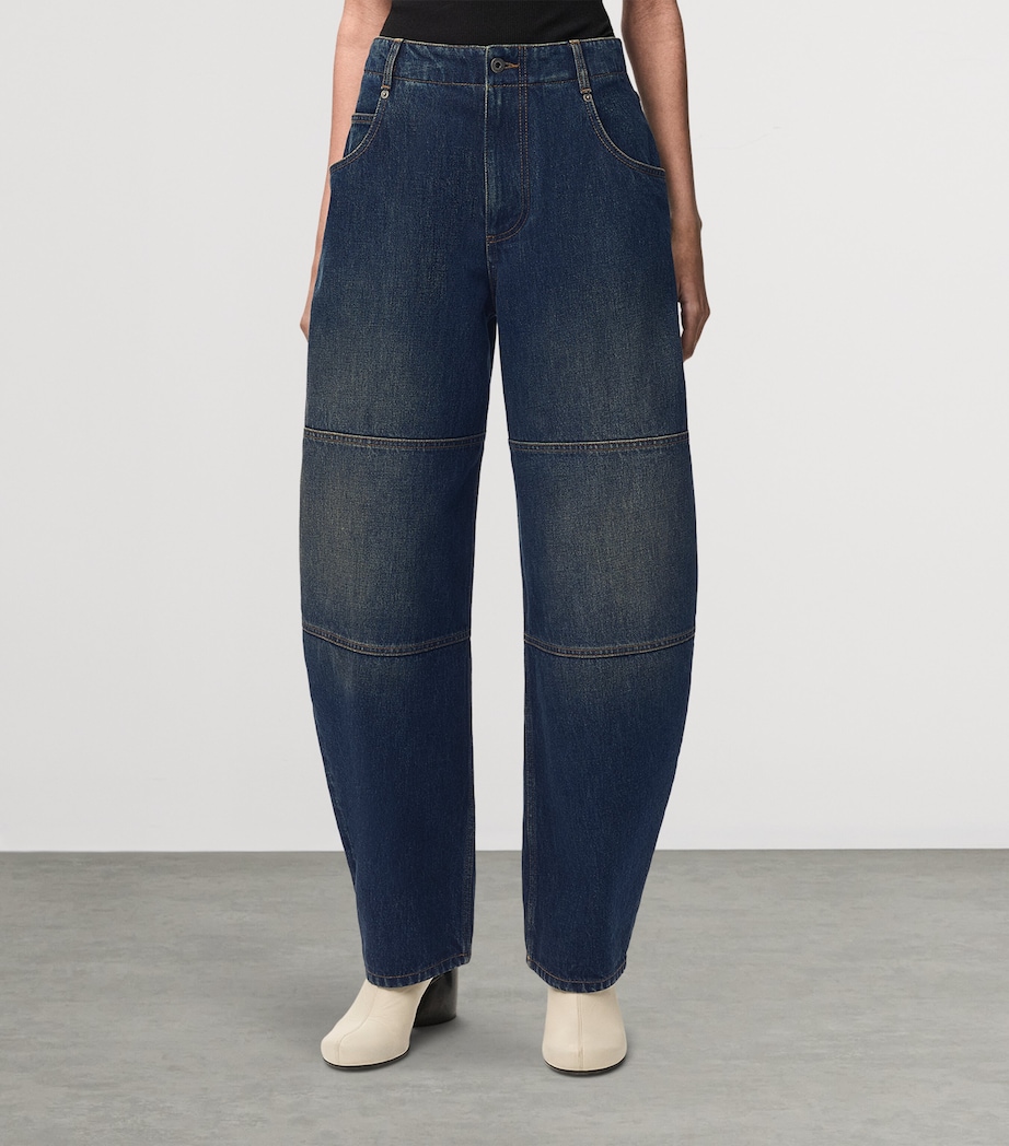 LOEWE Womens Mid-Rise Barrel-Leg Jeans Dark Blue Image 3