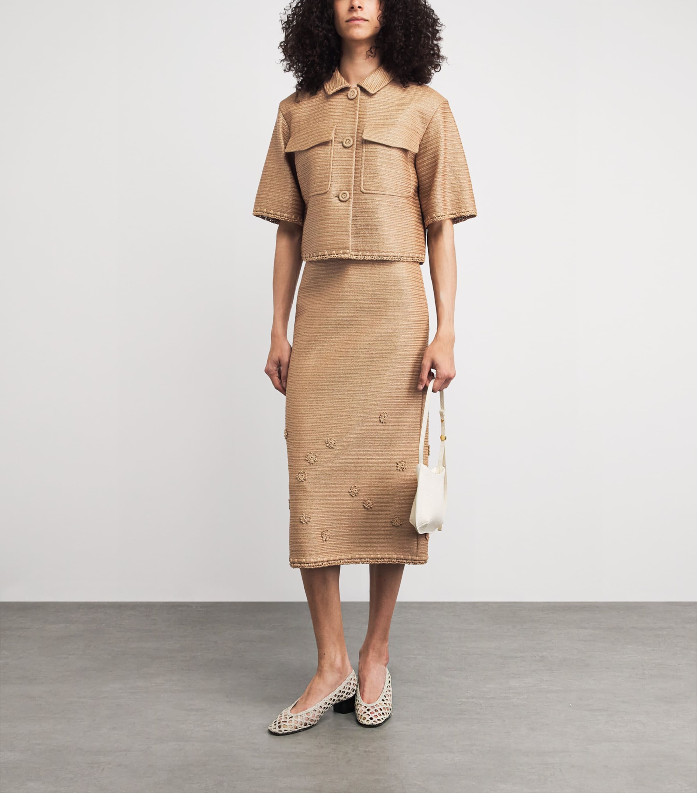 Lafayette 148 Womens Faux Raffia Embellished Midi Skirt Teak Teak Image 2