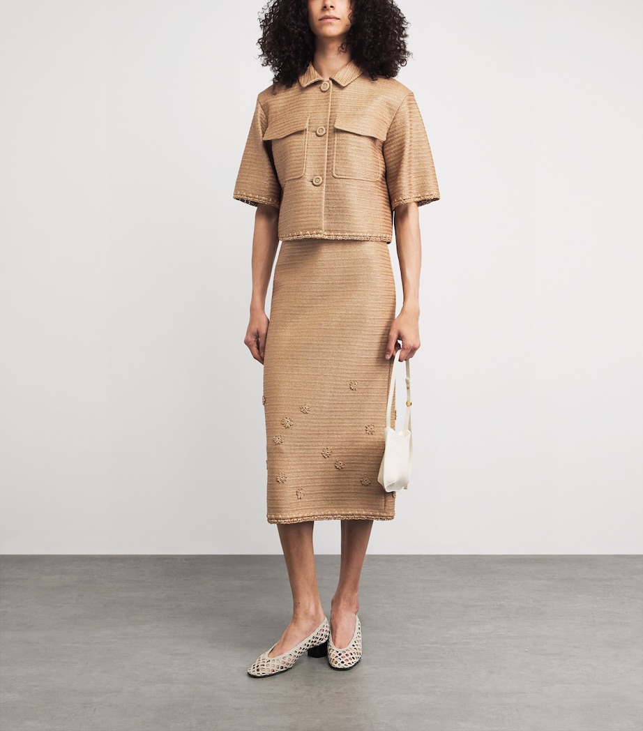 Lafayette 148 Womens Faux Raffia Embellished Midi Skirt Teak Teak Image 2