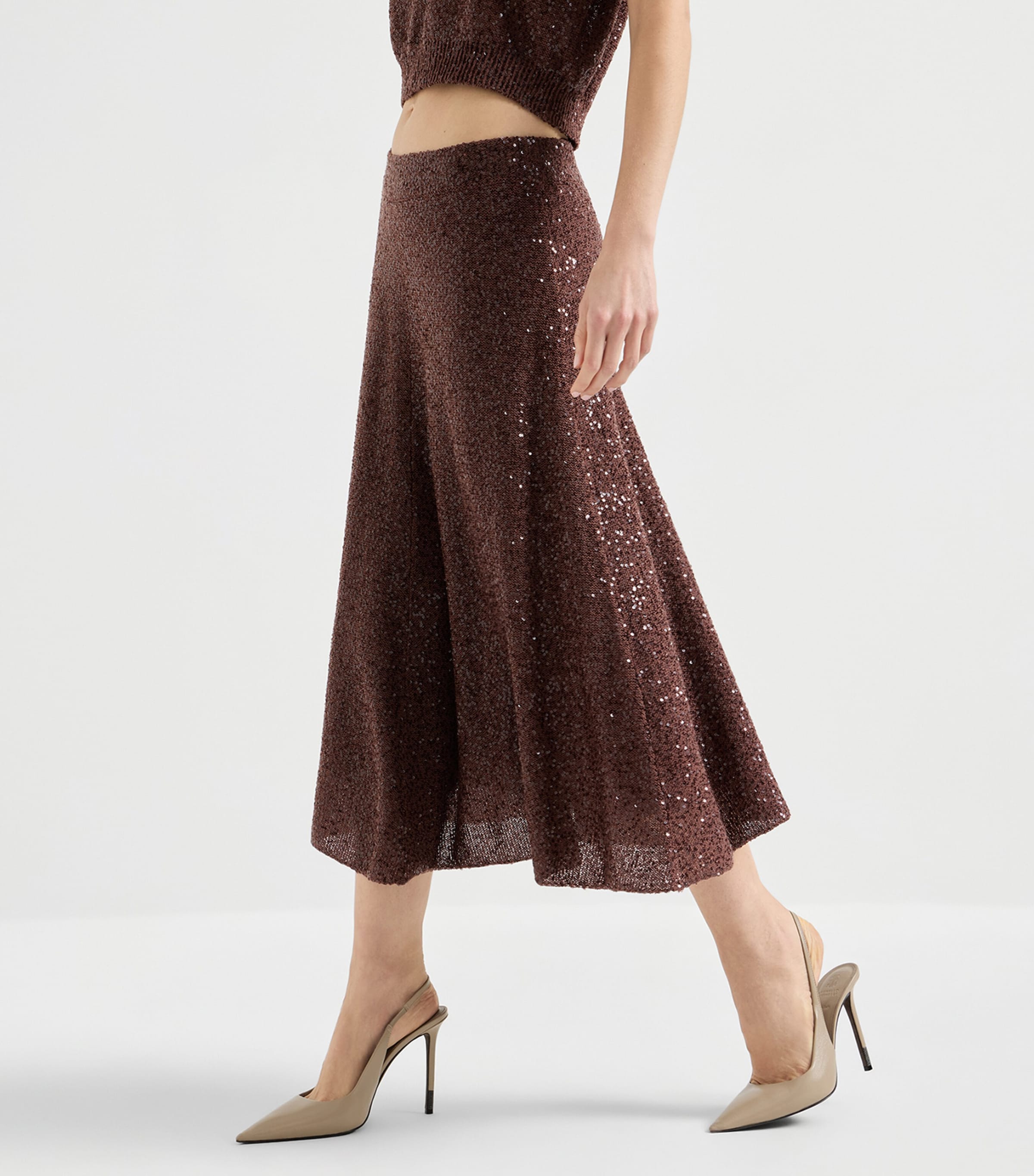 Brunello Cucinelli Womens Linen-Cashmere-Silk Midi Skirt Image 4