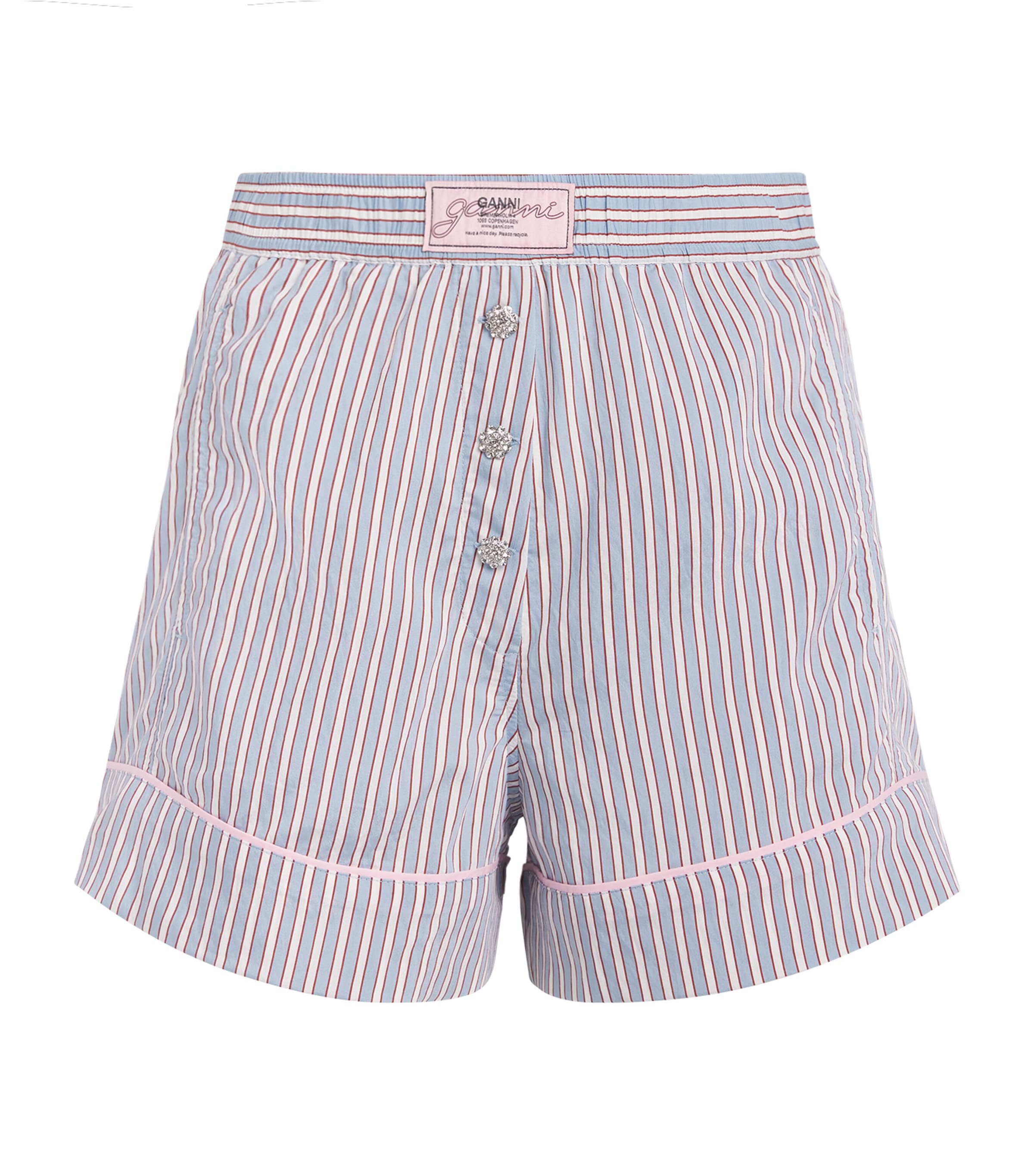 Ganni Violet Shorts With Logo Patch On The Front And All-over Striped Motif In Viscose Blend Woman