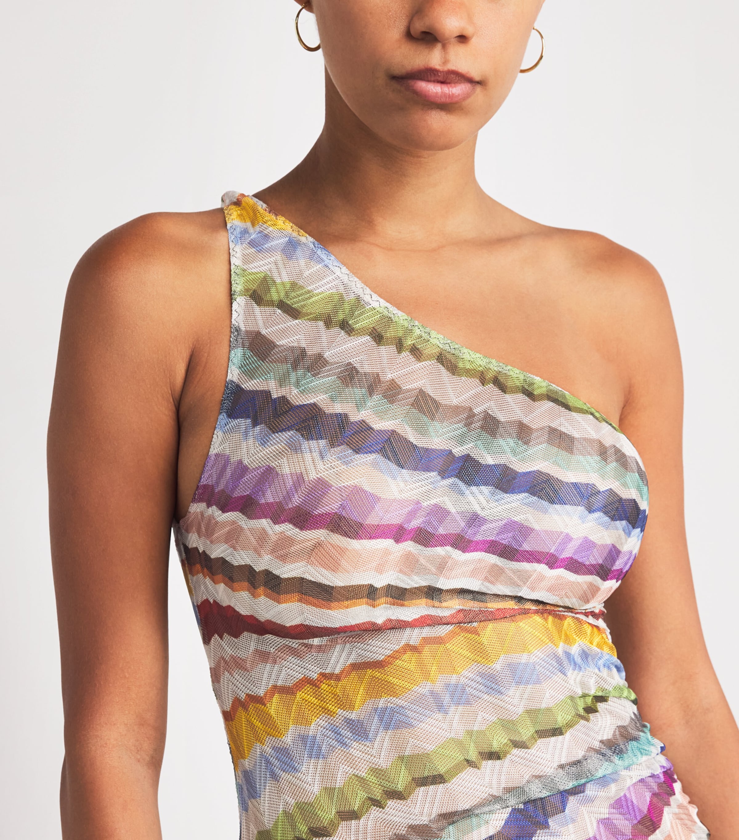 Missoni Womens Zigzag One-Shoulder Mini Dress Multicolor Image 5