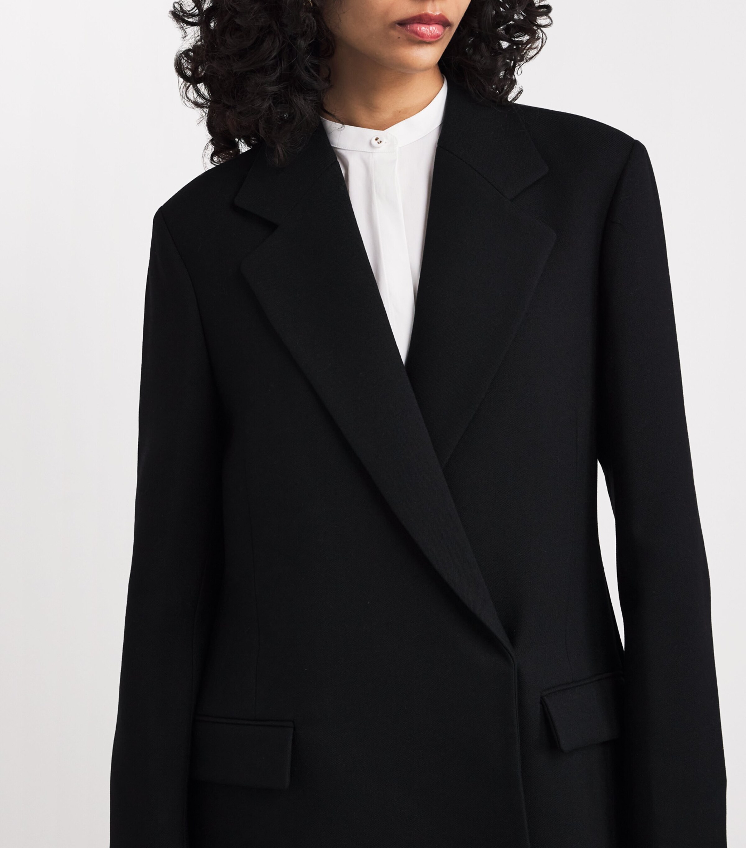 Organic Wool Frilled Coat 0999 BLACK Image 6