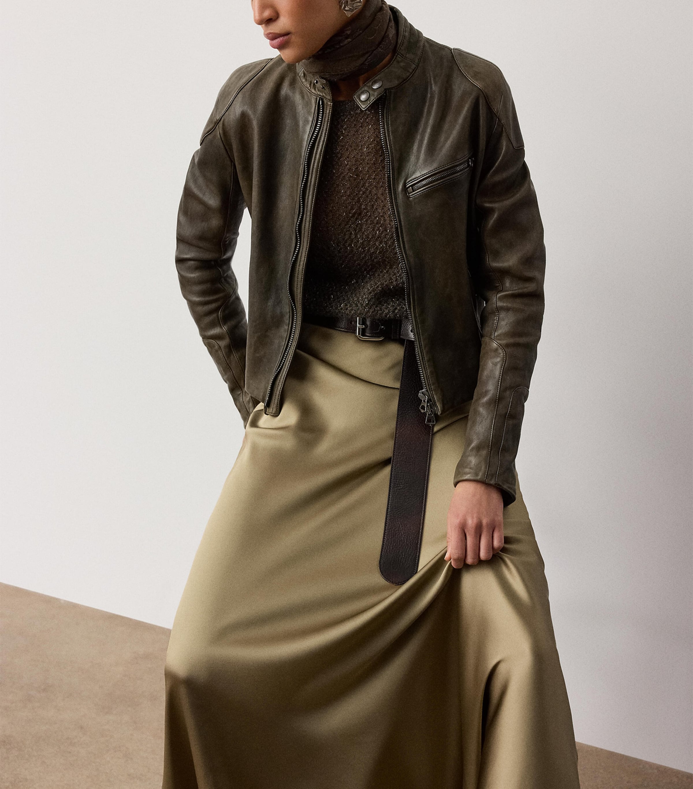 Ralph Lauren Collection Womens Satin Masina Maxi Skirt Porcini Image 4