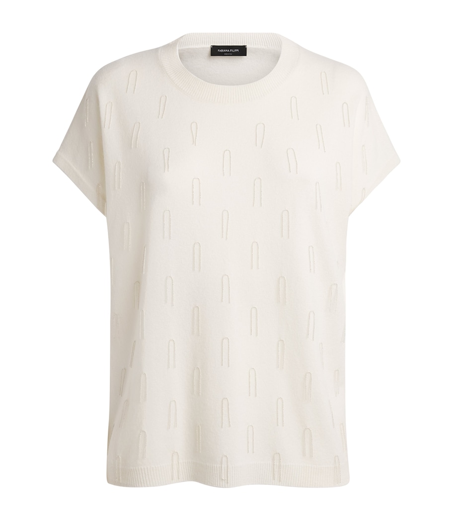 Fabiana Filippi Womens Wool-Silk-Cashmere Embellished T-Shirt Rafia Image 1