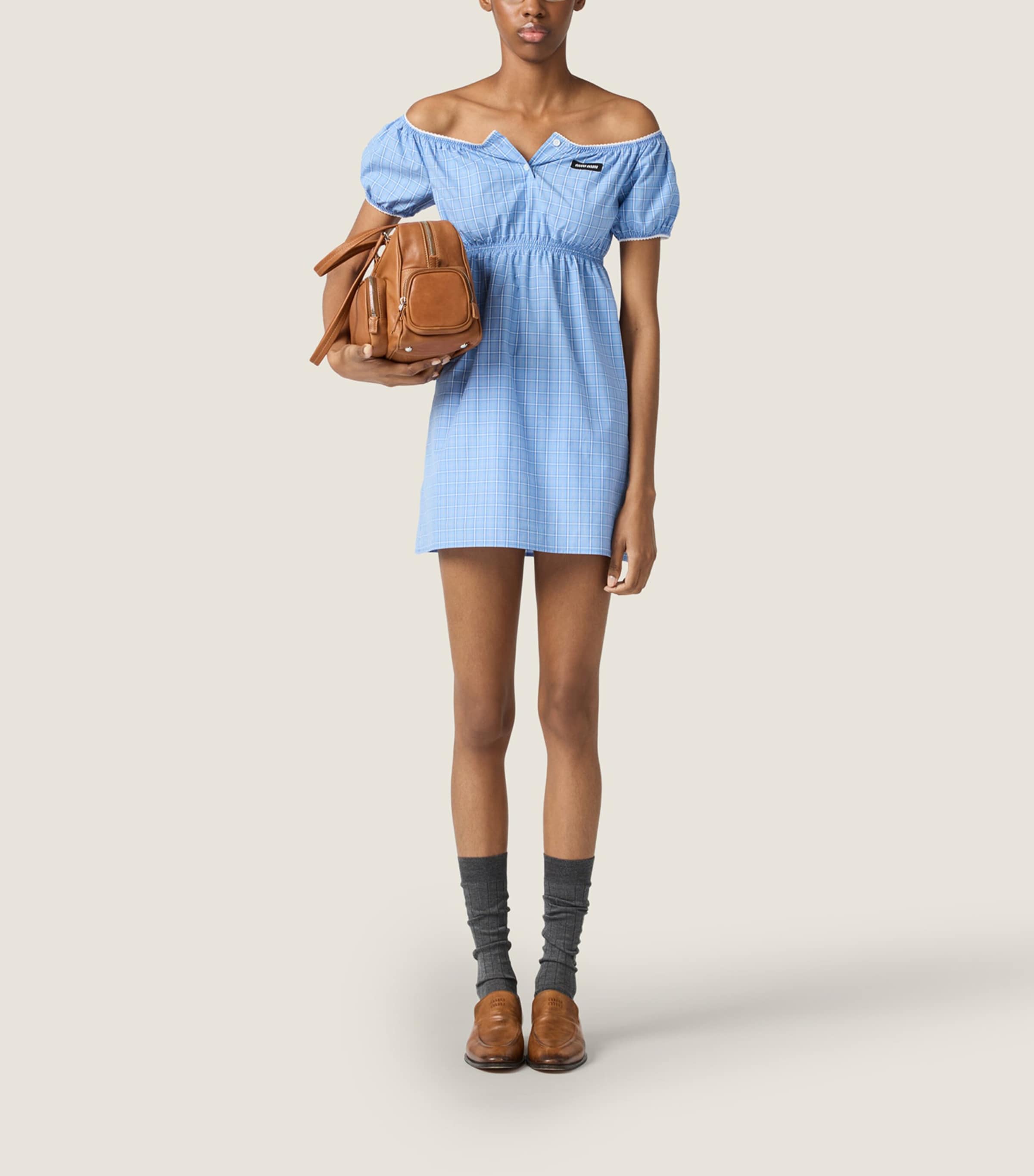 Miu Miu Womens Cotton Poplin Check Mini Dress Image 2