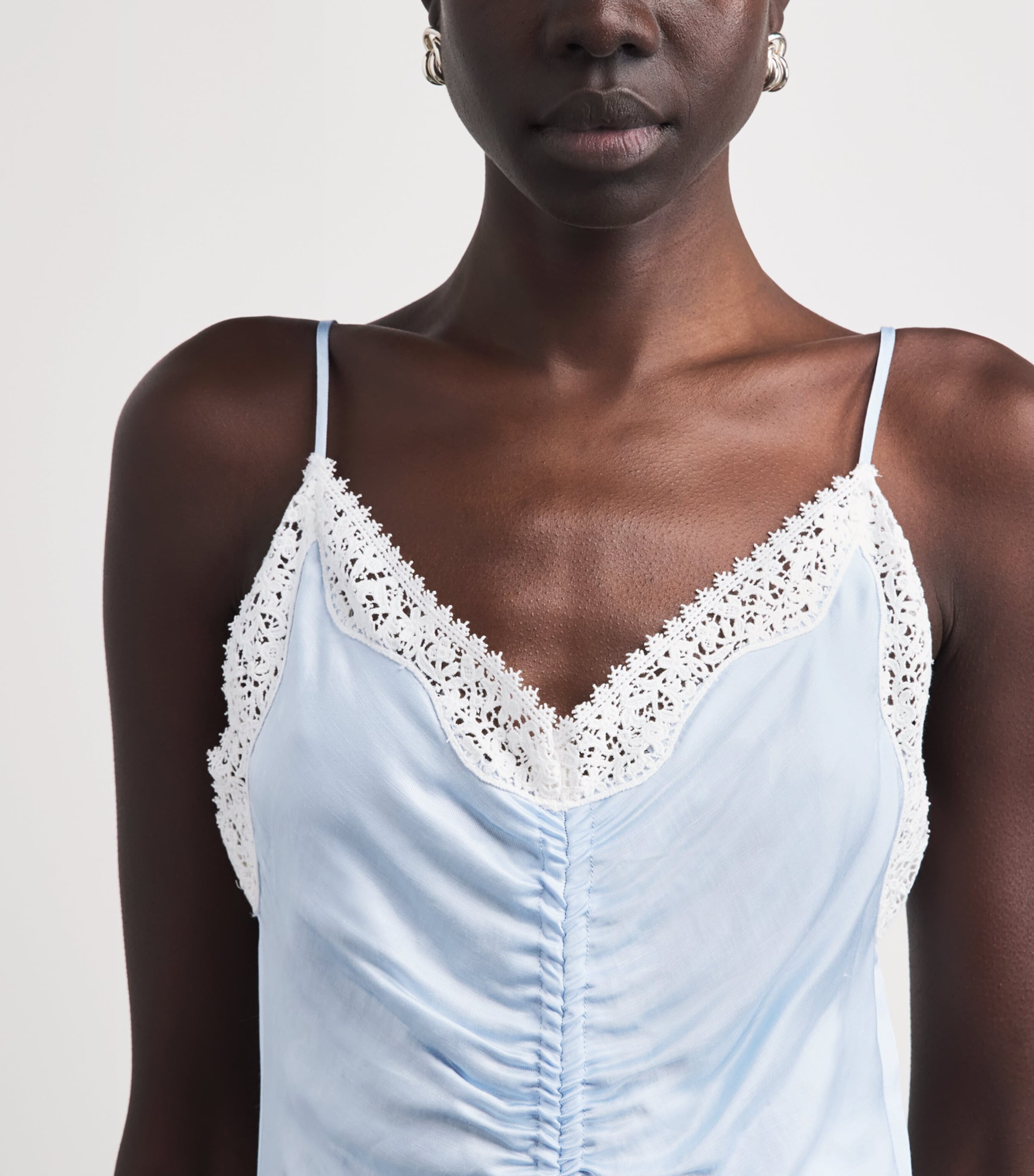 Sandro Paris Womens Satin Lace-Detail Midi Dress Sky Blue Image 3