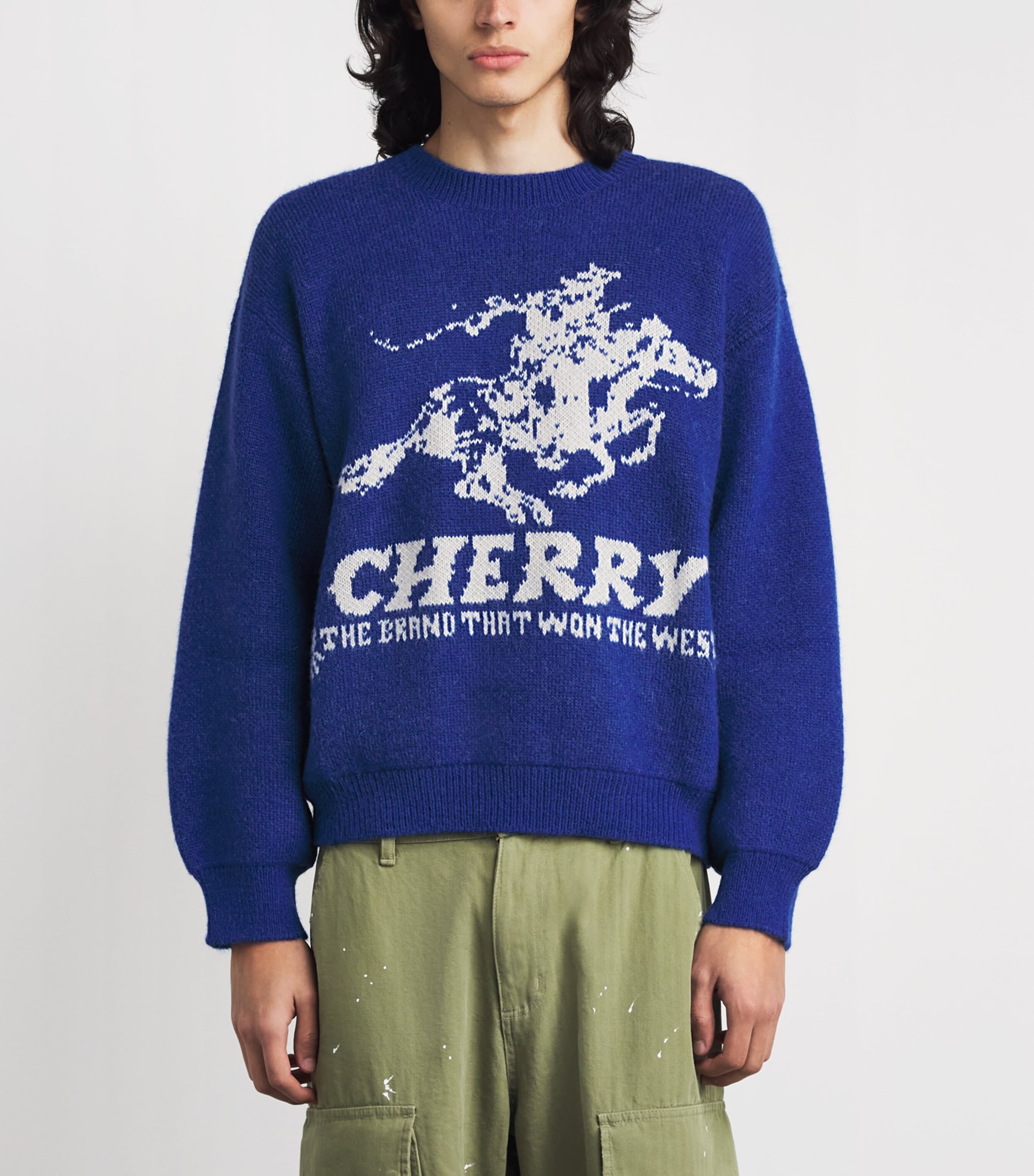 Cherry Los Angeles Mens Alpaca-Blend Won the West Sweater Bright Blue Image 4