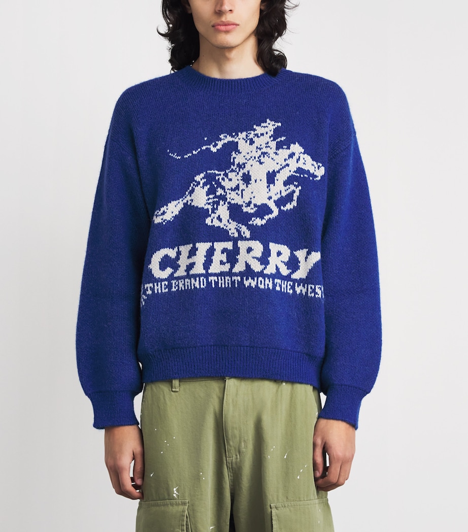 Cherry Los Angeles Mens Alpaca-Blend Won the West Sweater Bright Blue Image 4