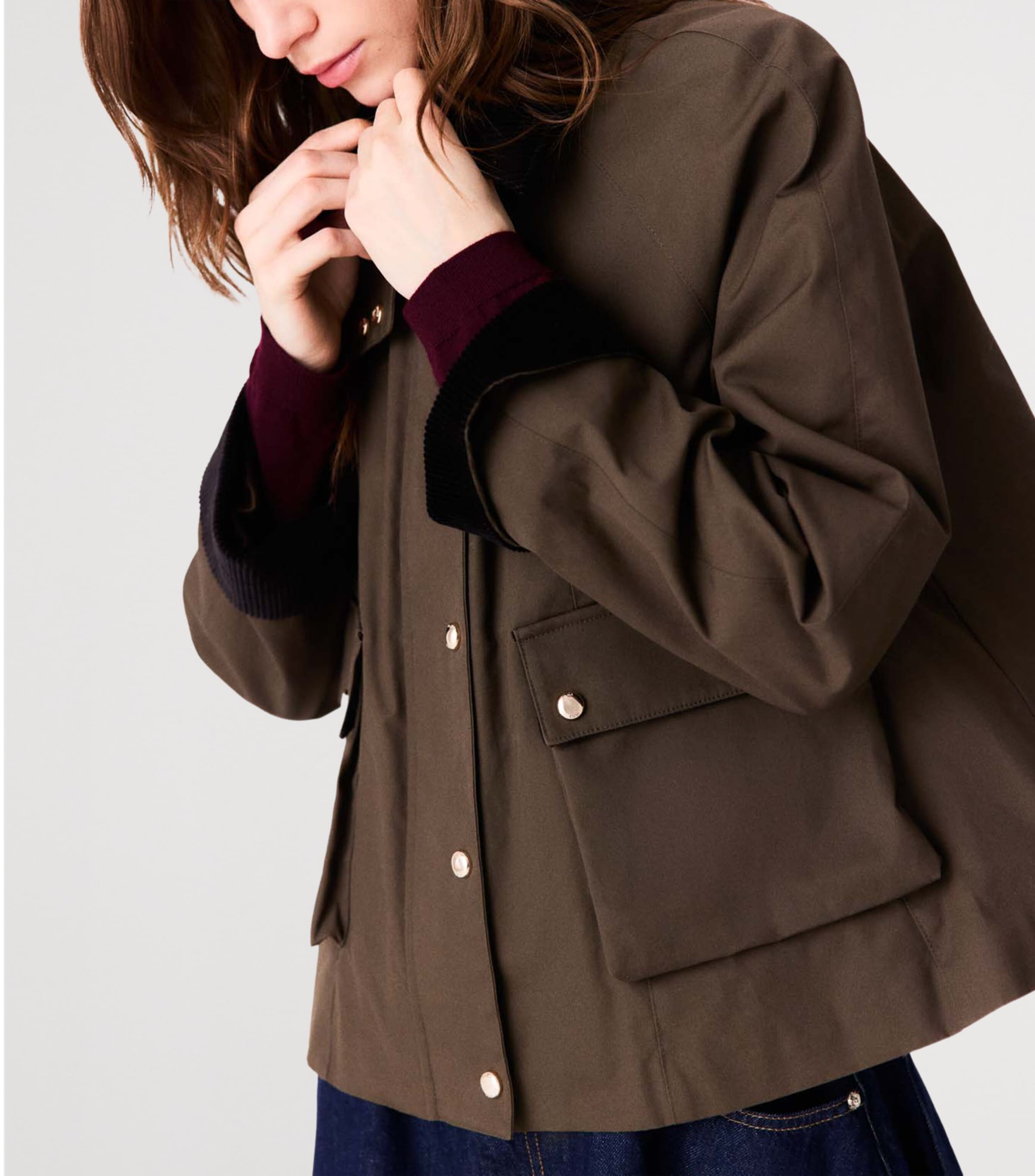Maje Womens Detachable-Gilet Utility Jacket Khaki Image 7