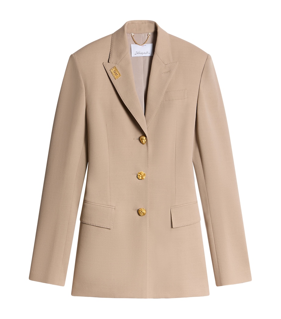 Schiaparelli Womens Wool-Blend Bijoux Chain Blazer Nude Image 1