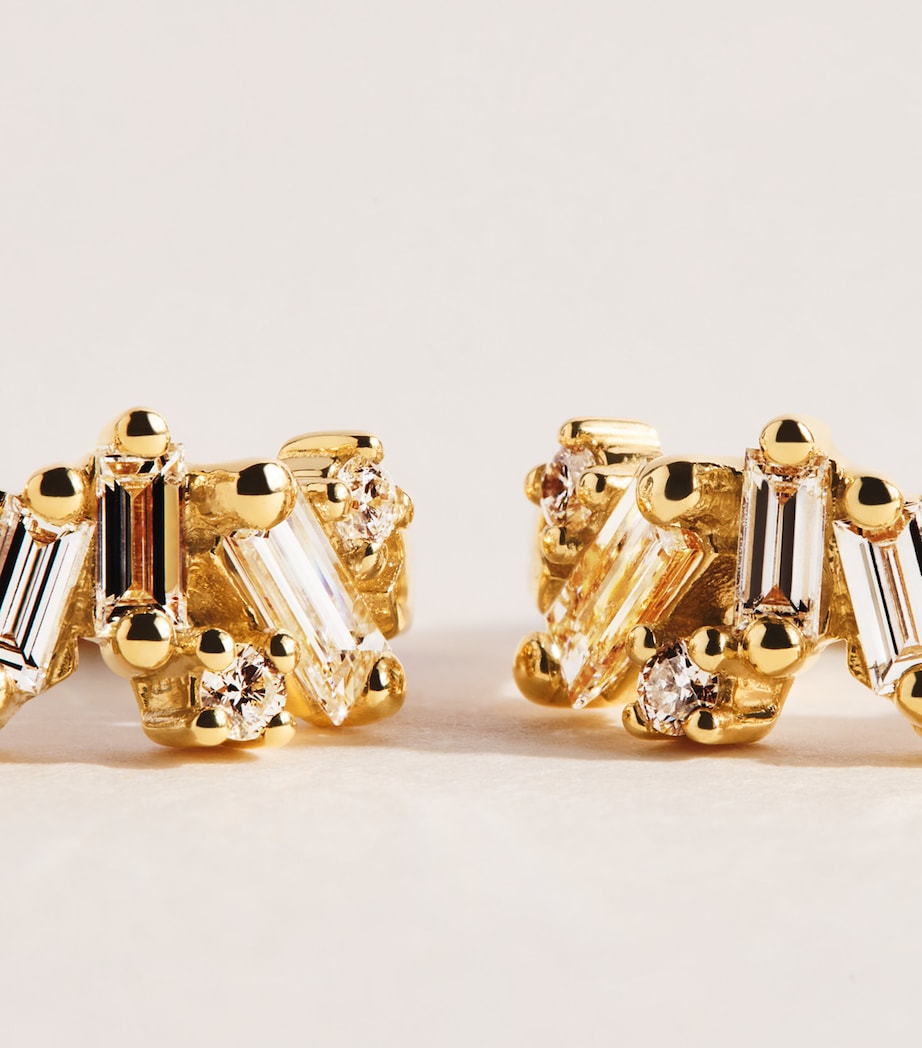 Suzanne Kalan Yellow Gold and Diamond Frenzy Huggie Earrings Yg/wd Image 5
