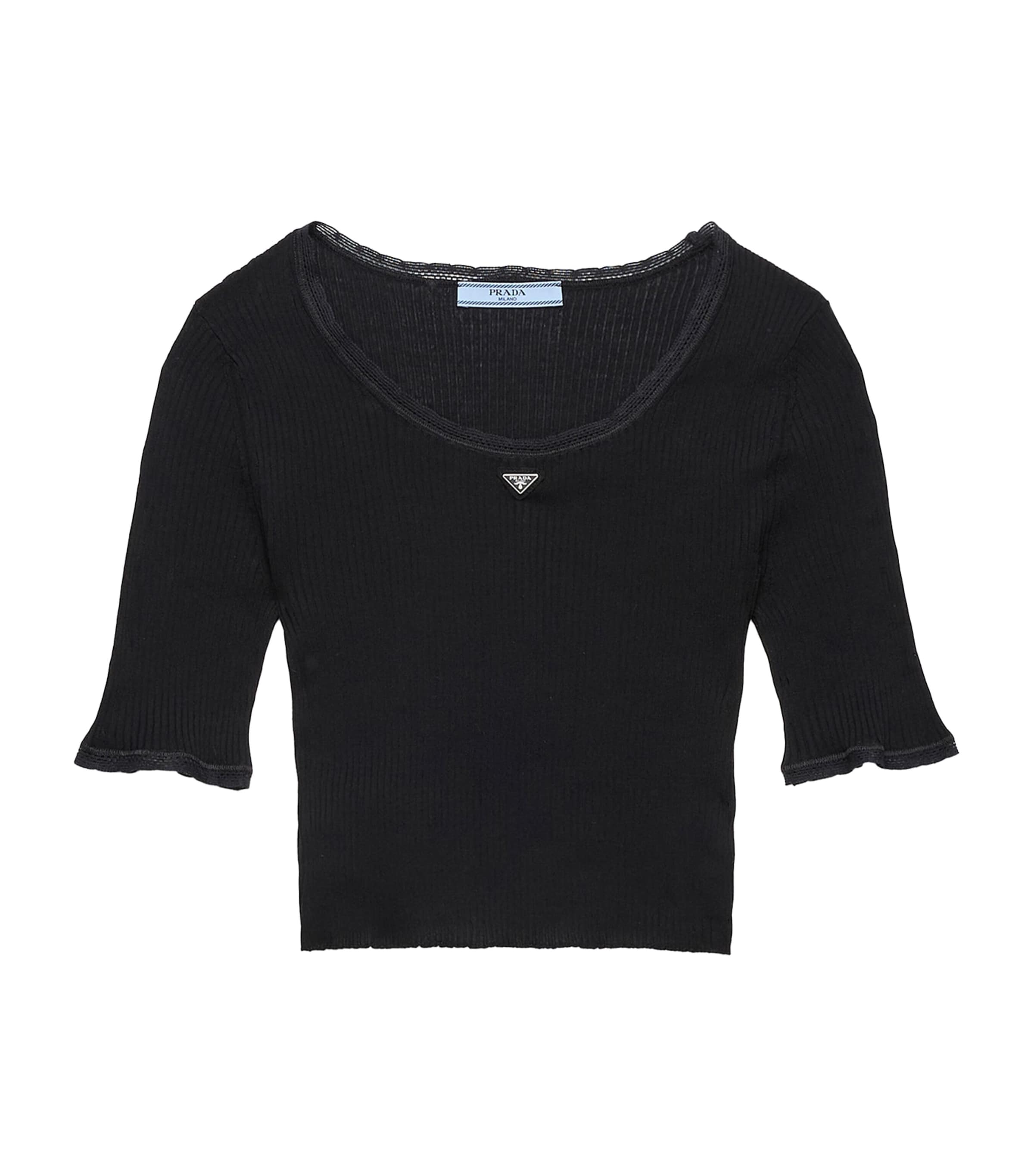 Prada Womens Cotton Short-Sleeve Crop Top Black Image 1