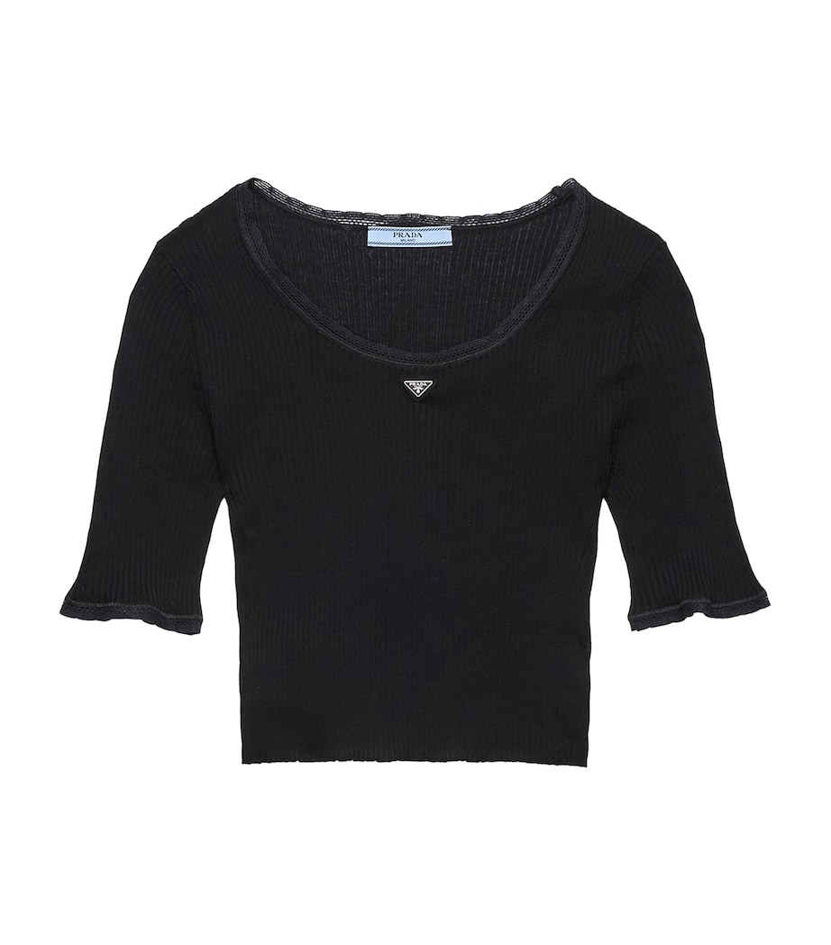 Prada Womens Cotton Short-Sleeve Crop Top Black Image 1