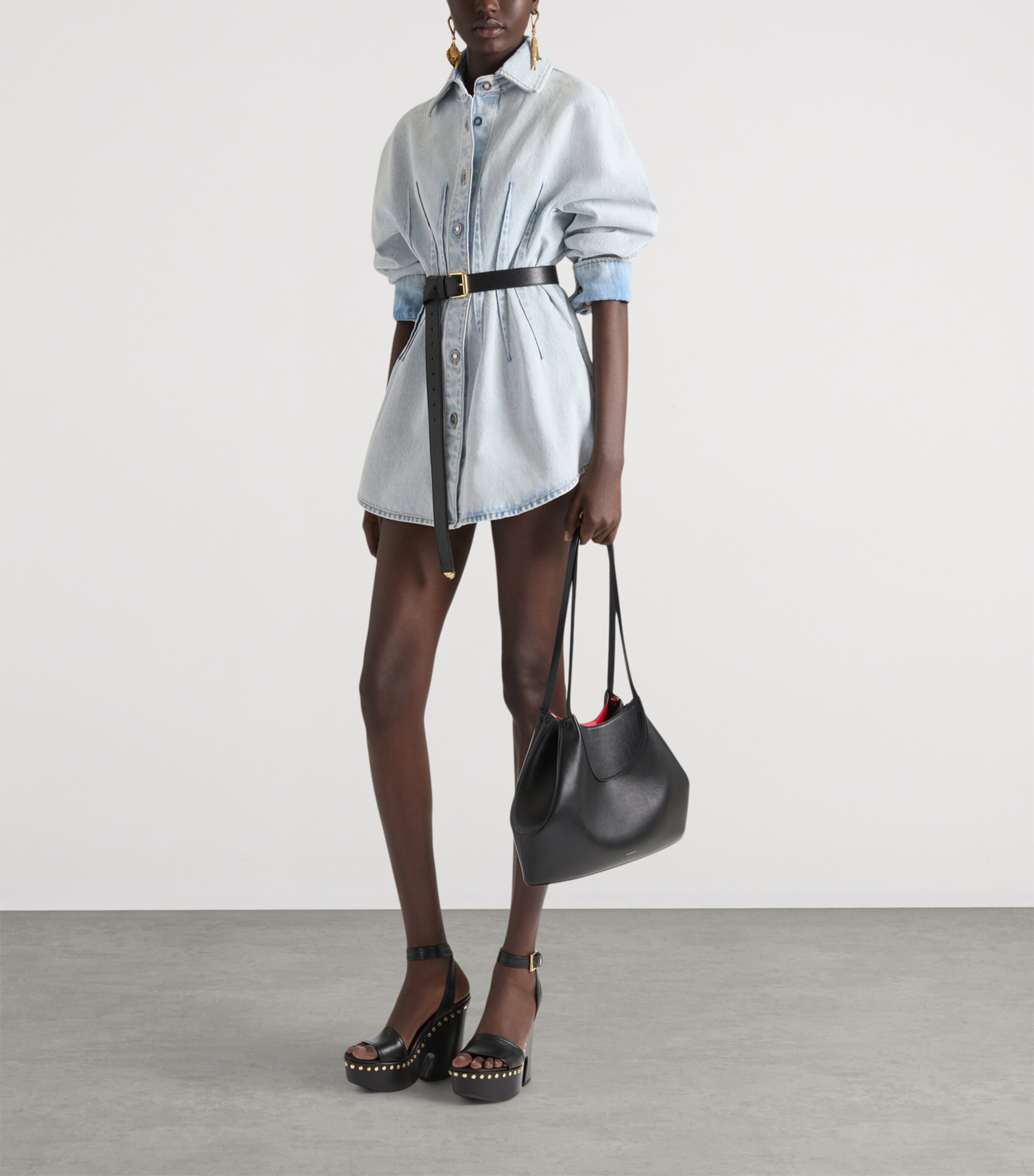 Denim Mini Shirt Dress LIGHT BLUE Image 2