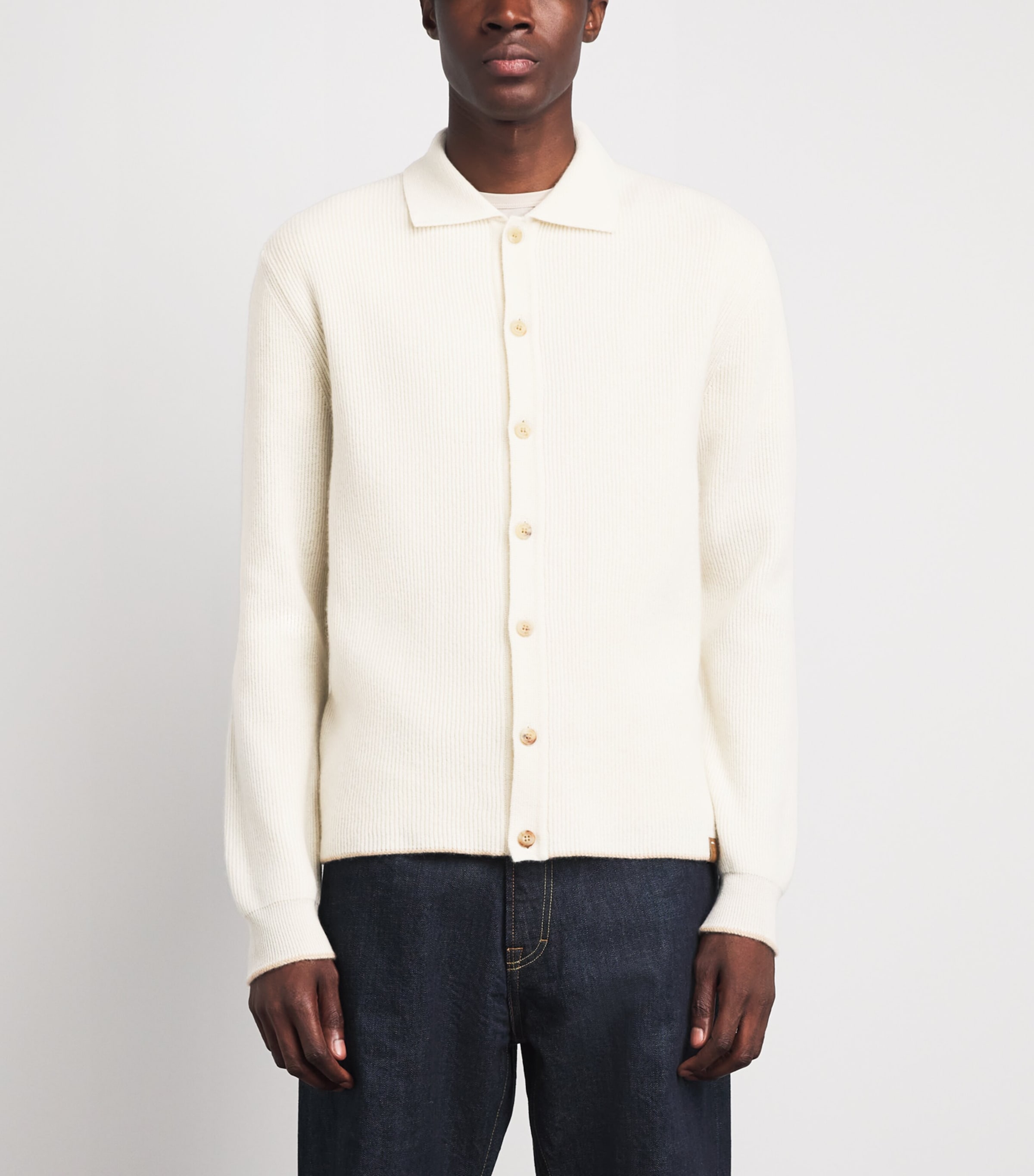 Jacob Cohën Mens Cashmere Collared Cardigan Cream Image 4