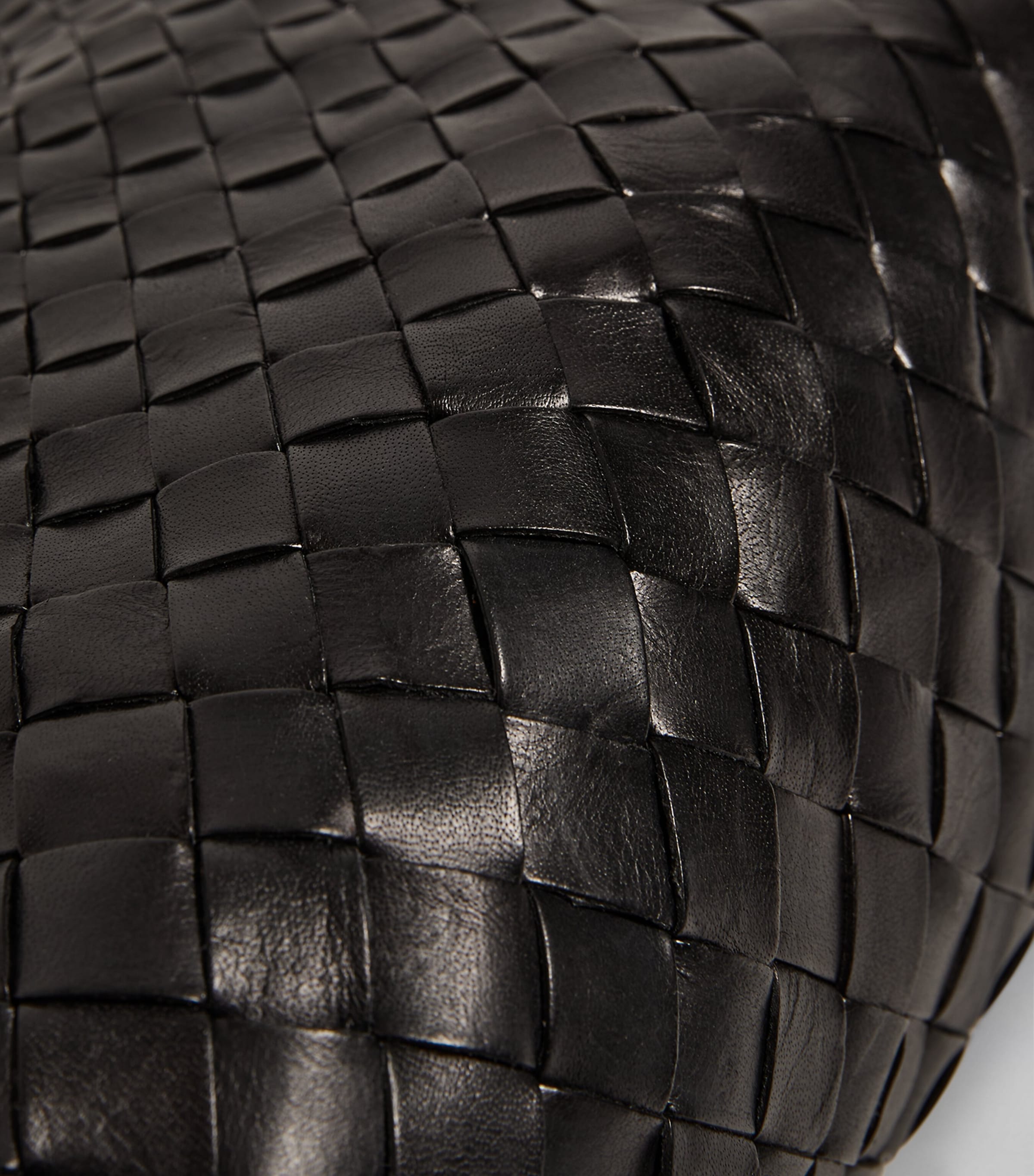 Large Leather Woven Santa Croce Tote Bag BLACK Image 3