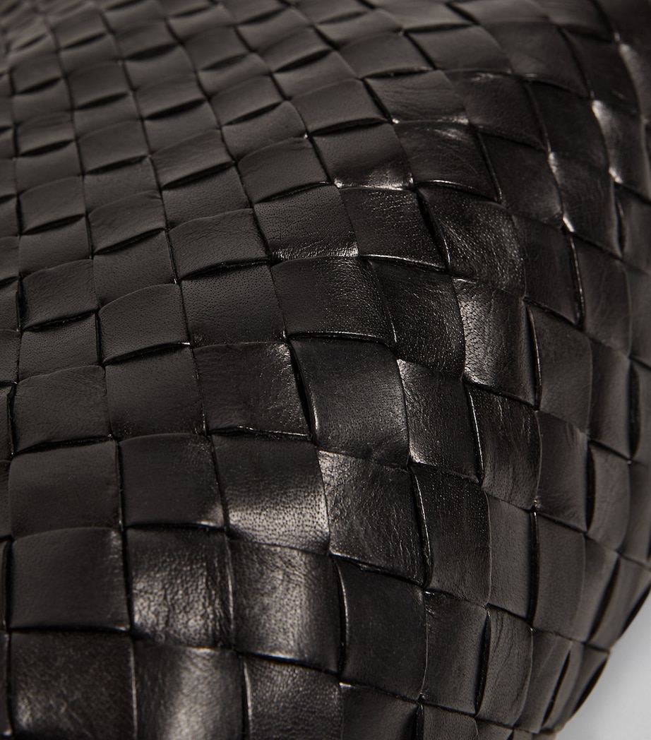 Small Leather Woven Santa Croce Tote Bag BLACK Image 3