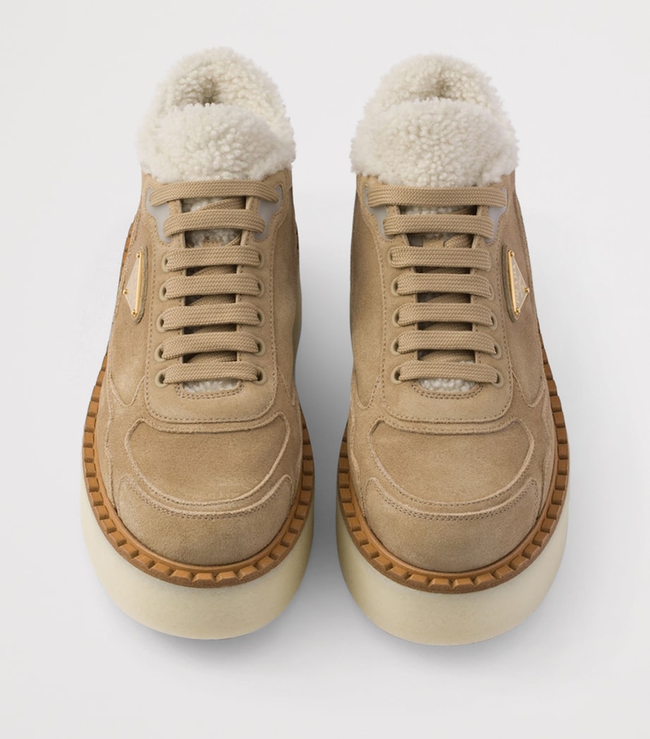 Suede Shearling Platform Sneakers F0379 Image 4