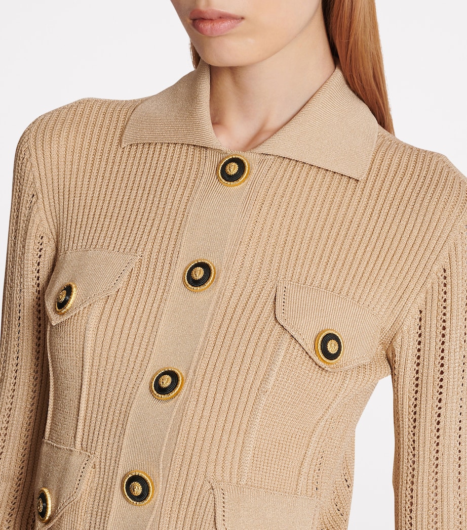 Cropped Rib-Knit Cardigan 0DC NUDE Image 4