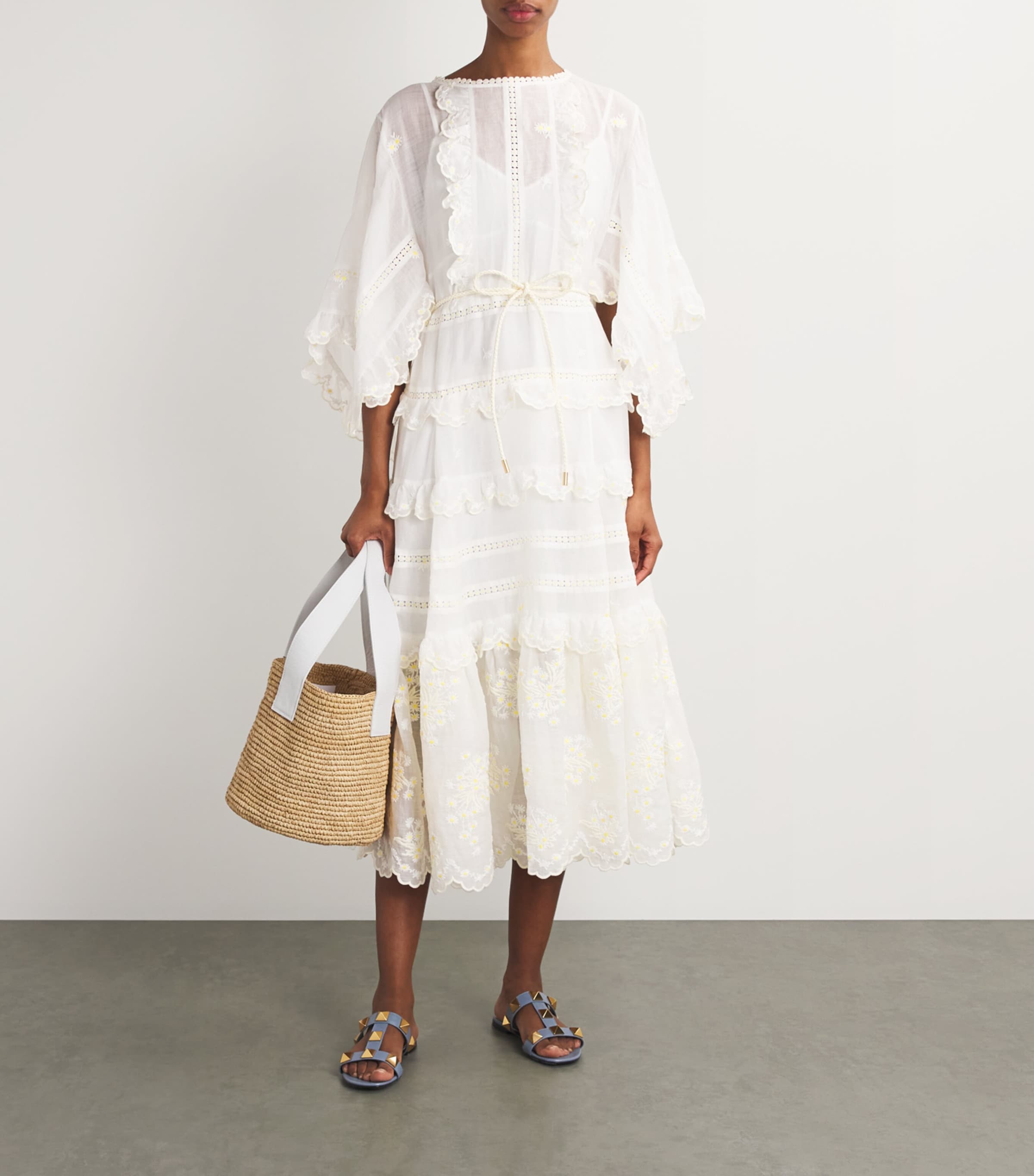 zimmermann acacia midi shirt dress Zimmermann Acacia Embroidered Midi Dress in Ivory