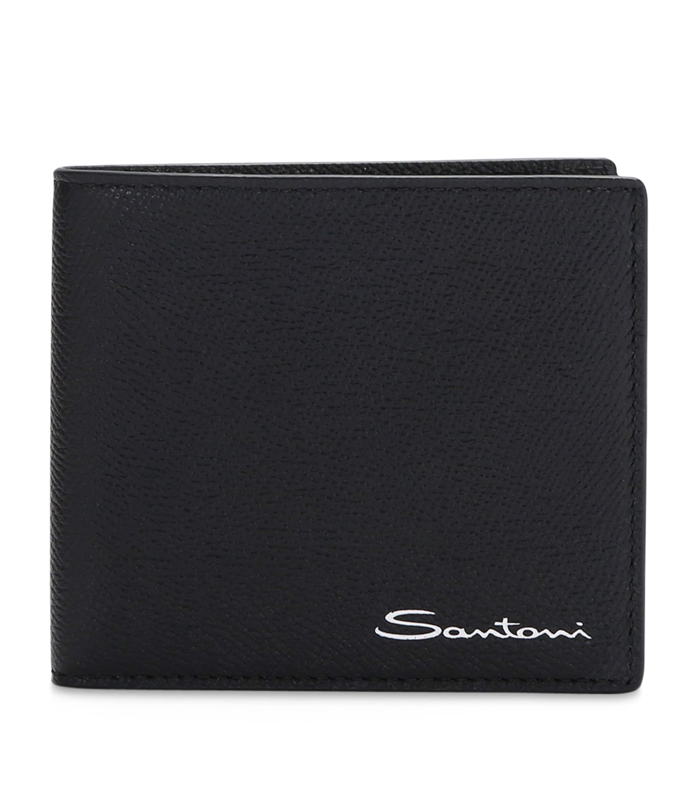 Santoni Textured Leather Wallet In Black