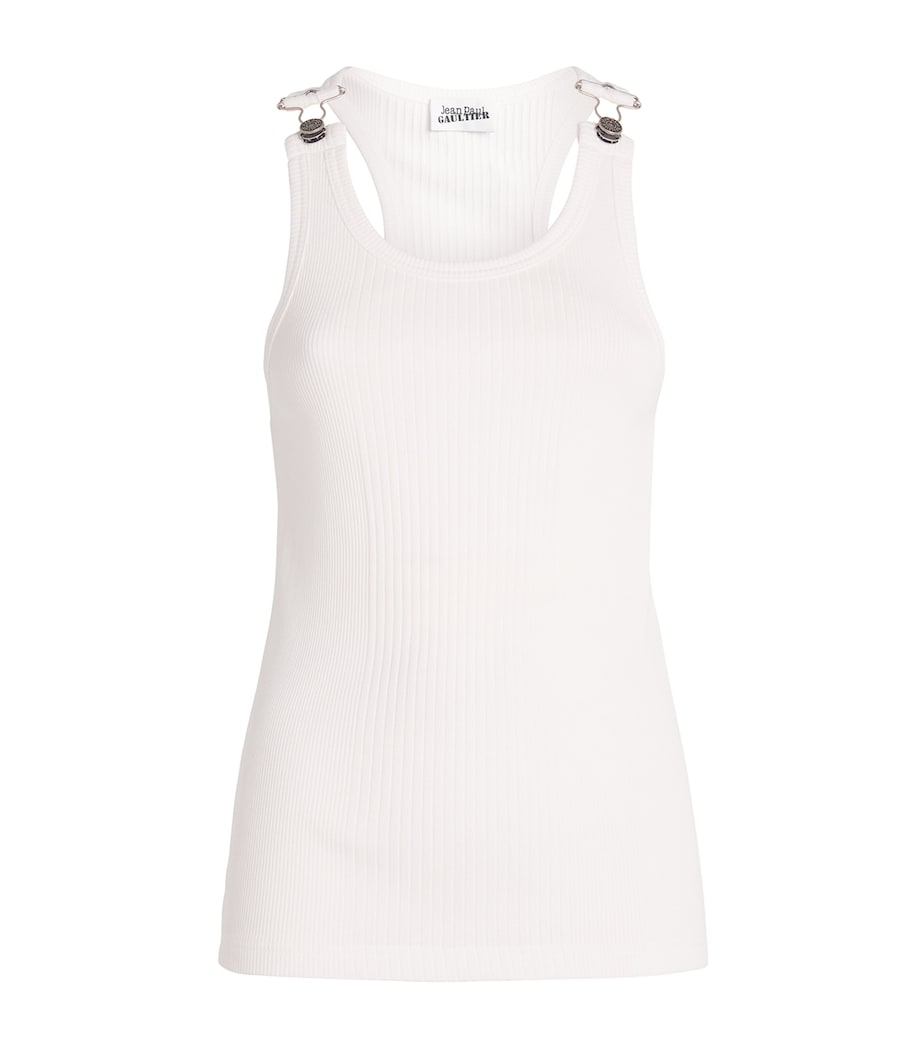Cotton Buckle-Detail Tank Top 01-WHITE Image 1