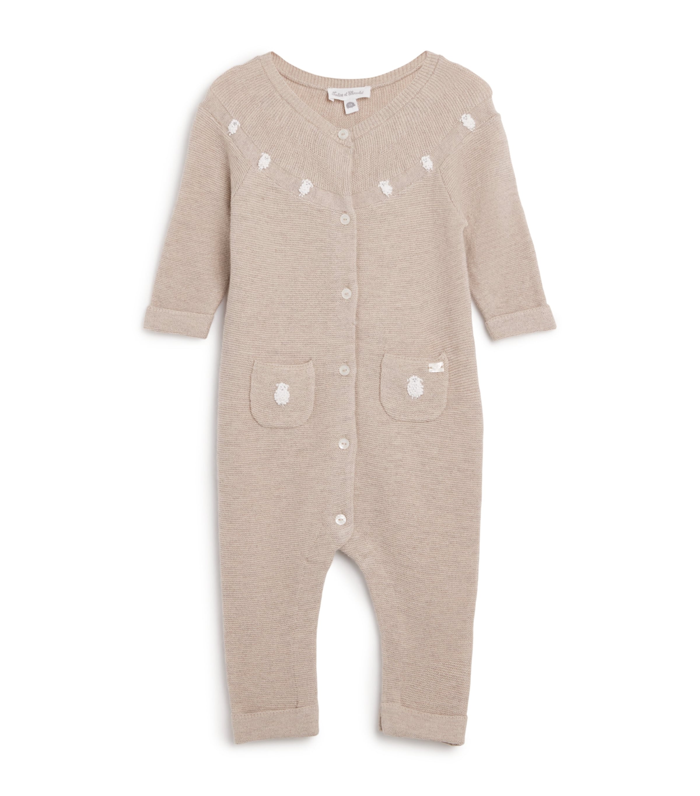 Cotton-Wool-Cashmere Embroidered All-In-One (Newborn-24 Months) 15MOKA MOULIN  GRIS Image 1