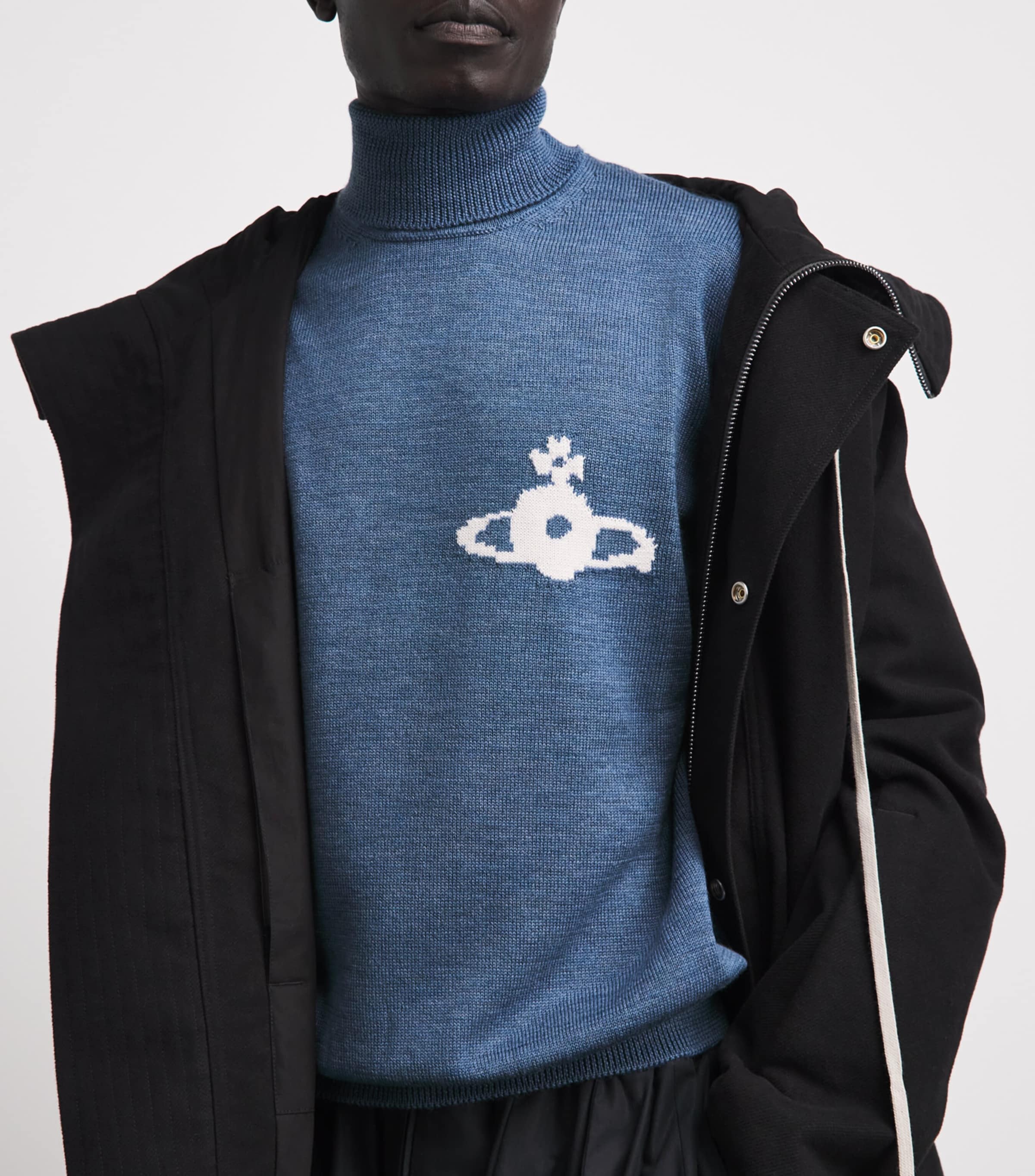 Vivienne Westwood Mens Merino Rollneck Mark Sweater Denim Blue Image 3