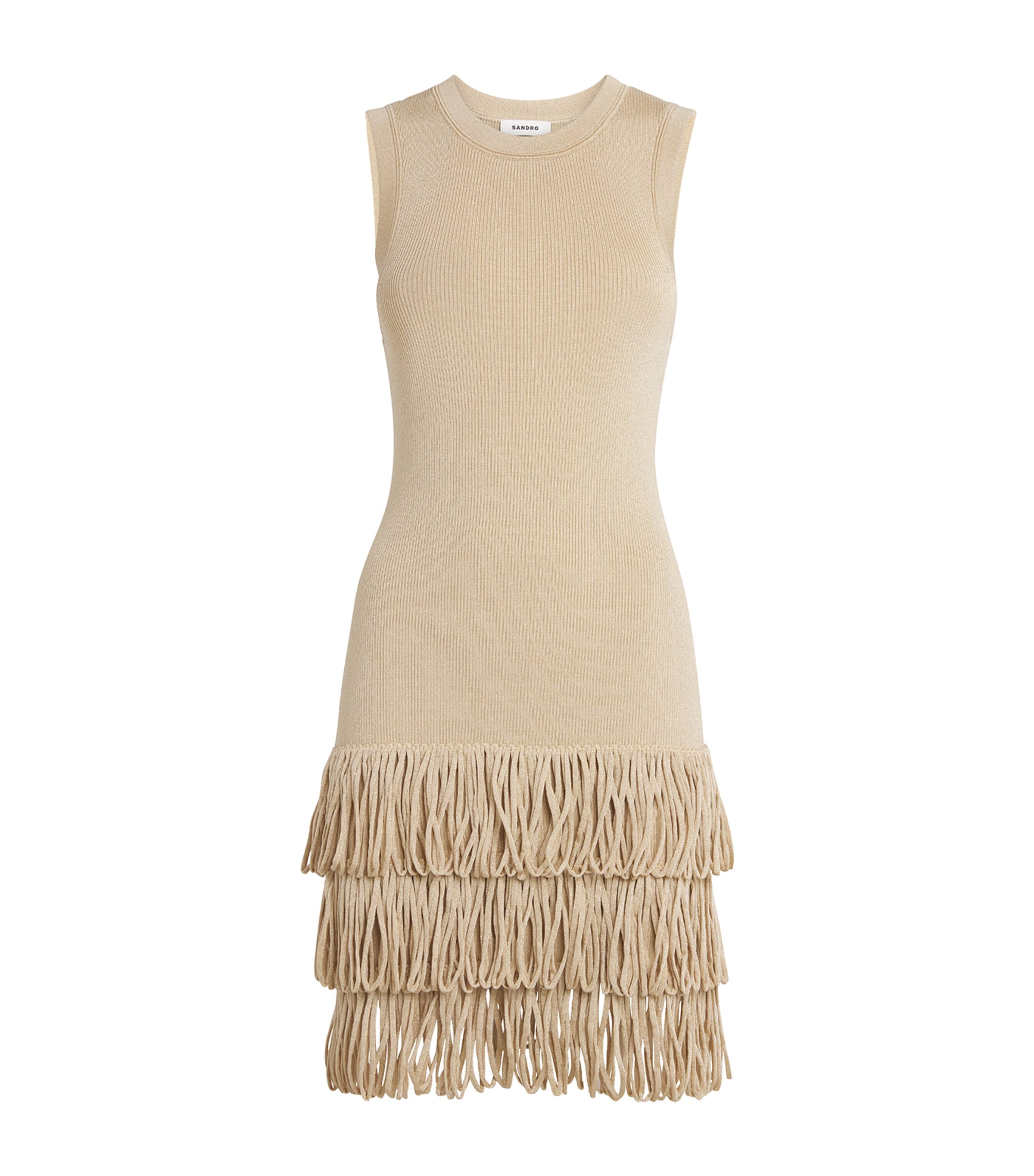 Sandro Metallic Loop Mini Dress In Beige
