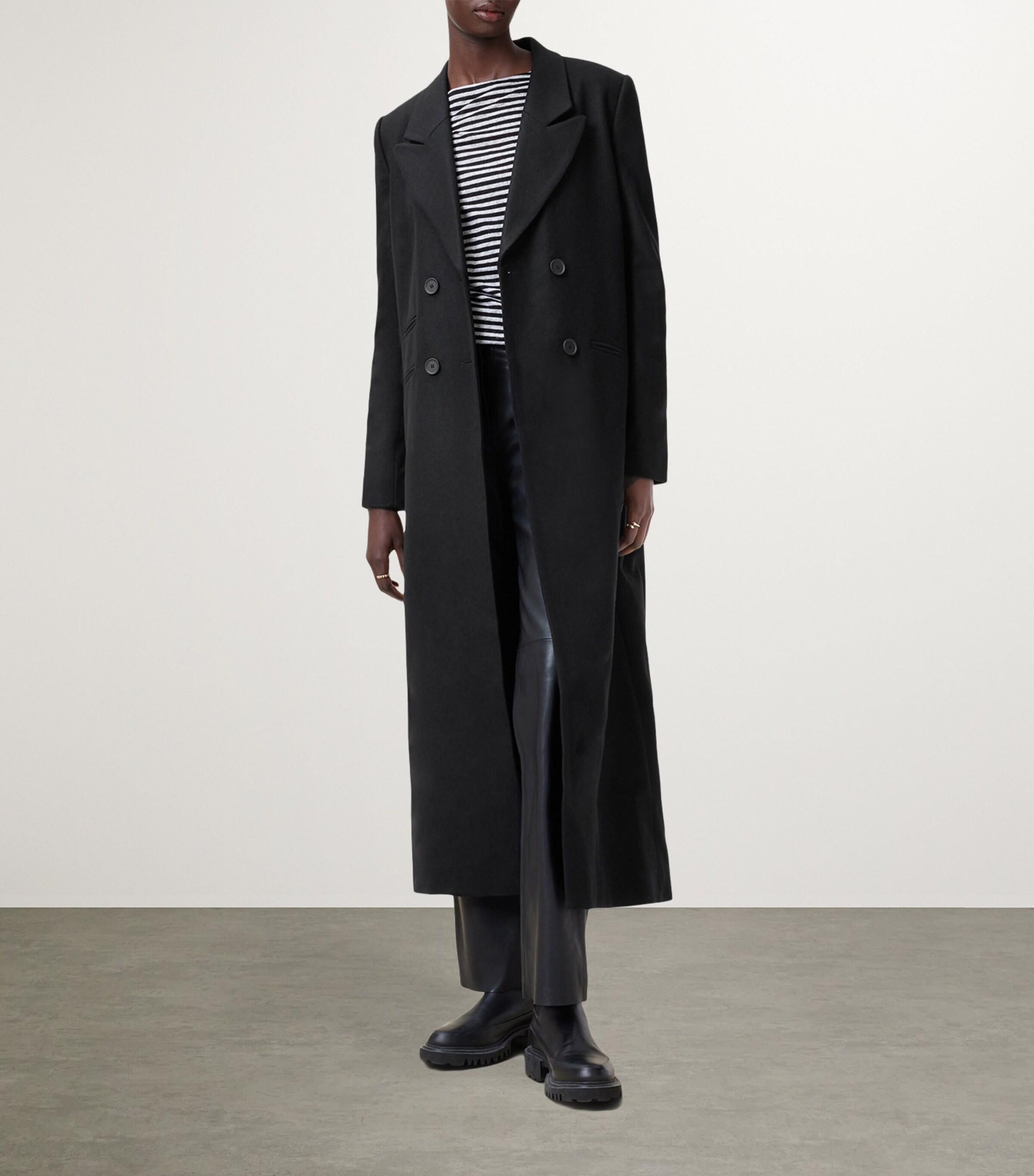 AllSaints Womens Double-Breasted Ellen Overcoat Black Image 3