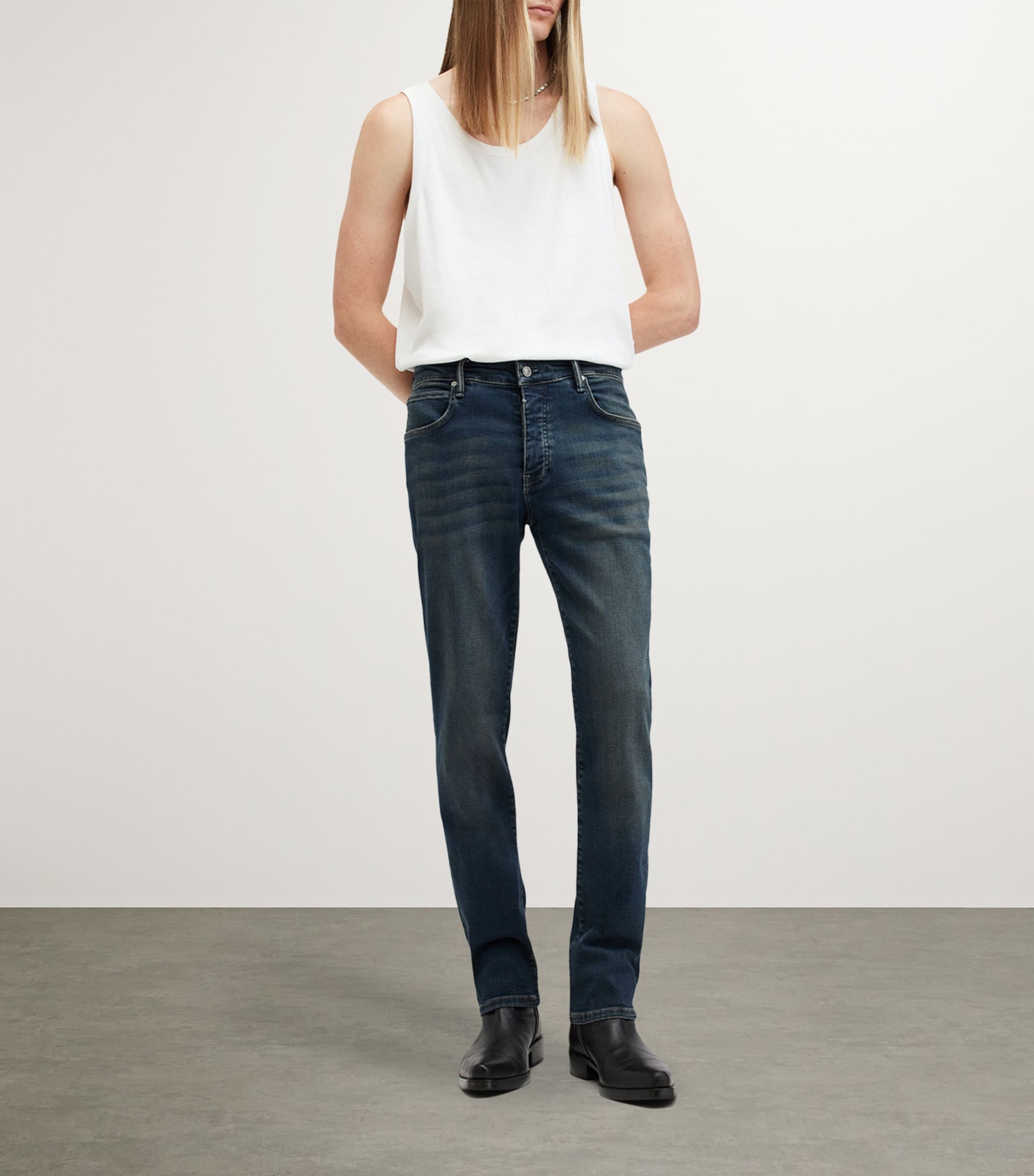 AllSaints Mens Sid Slim Jeans Indigo Blue Image 2