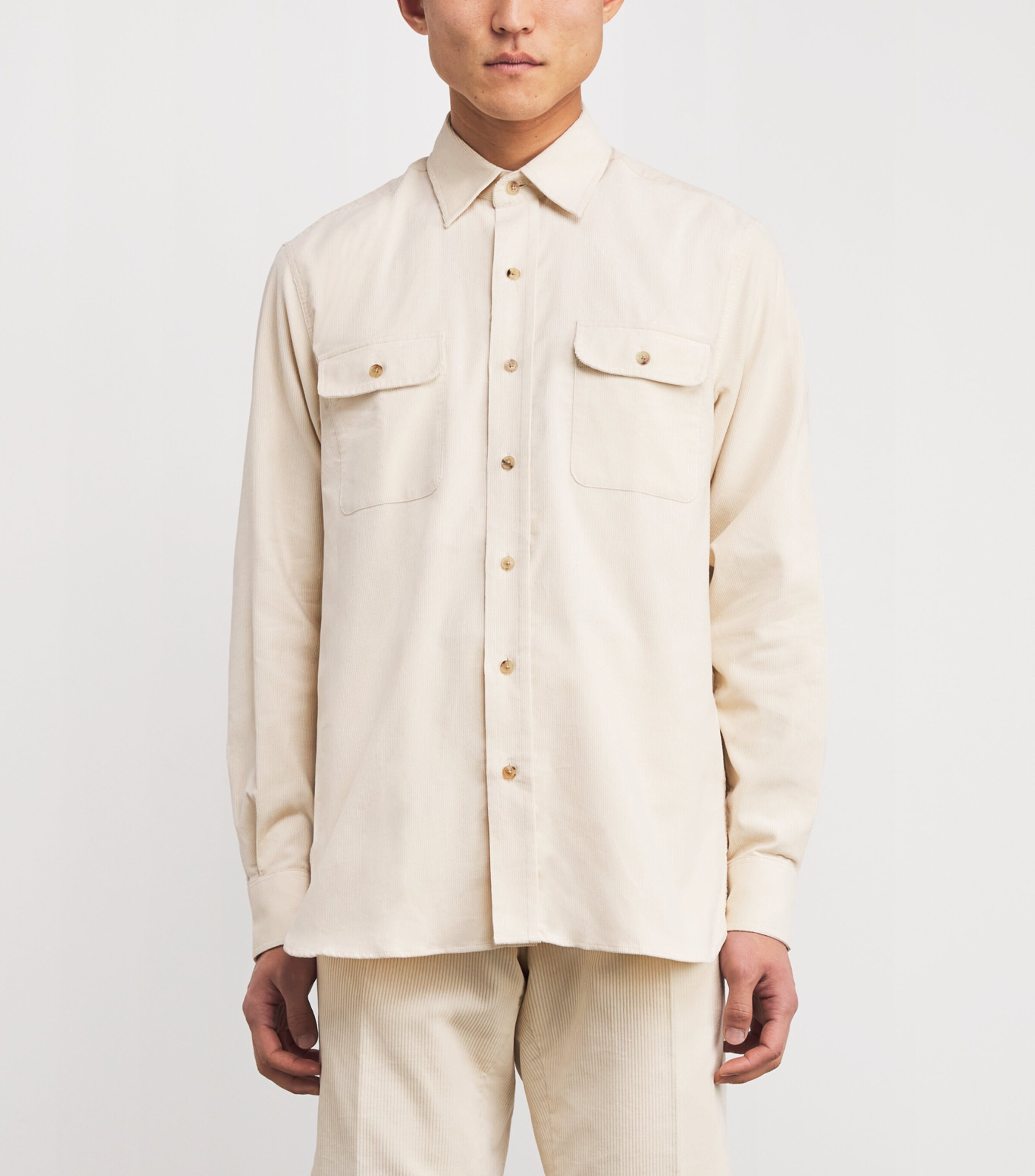Ralph Lauren Purple Label Mens Sea Island Cotton Fine-Wale Corduroy Shirt Classic Cream Image 3