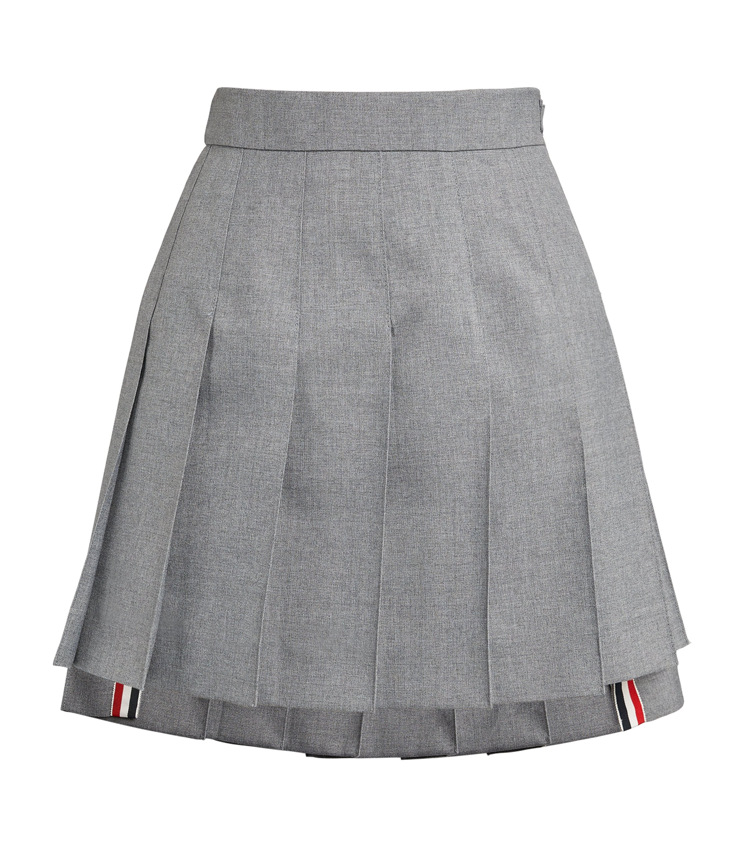 Thom Browne Grosgrain-trimmed Pleated Wool-blend Mini Skirt In Grey